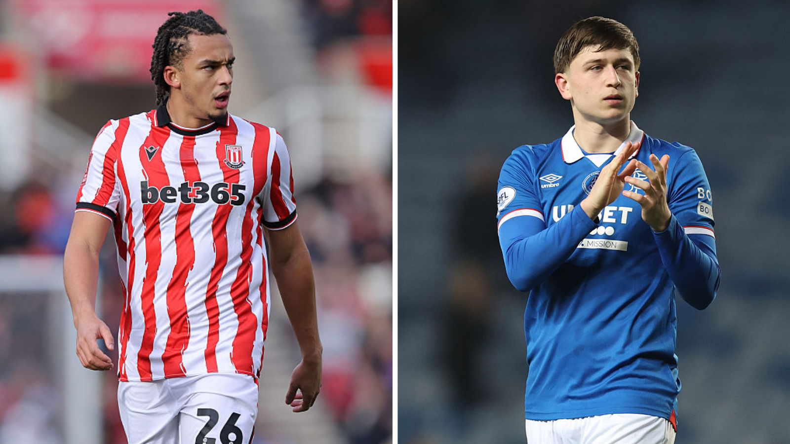 Ashley Phillips ar fenthyg gyda Stoke City o Tottenham Hotspur, a Mikey Moore ar fenthyg gyda Glasgow Rangers o Tottenham Hotspur