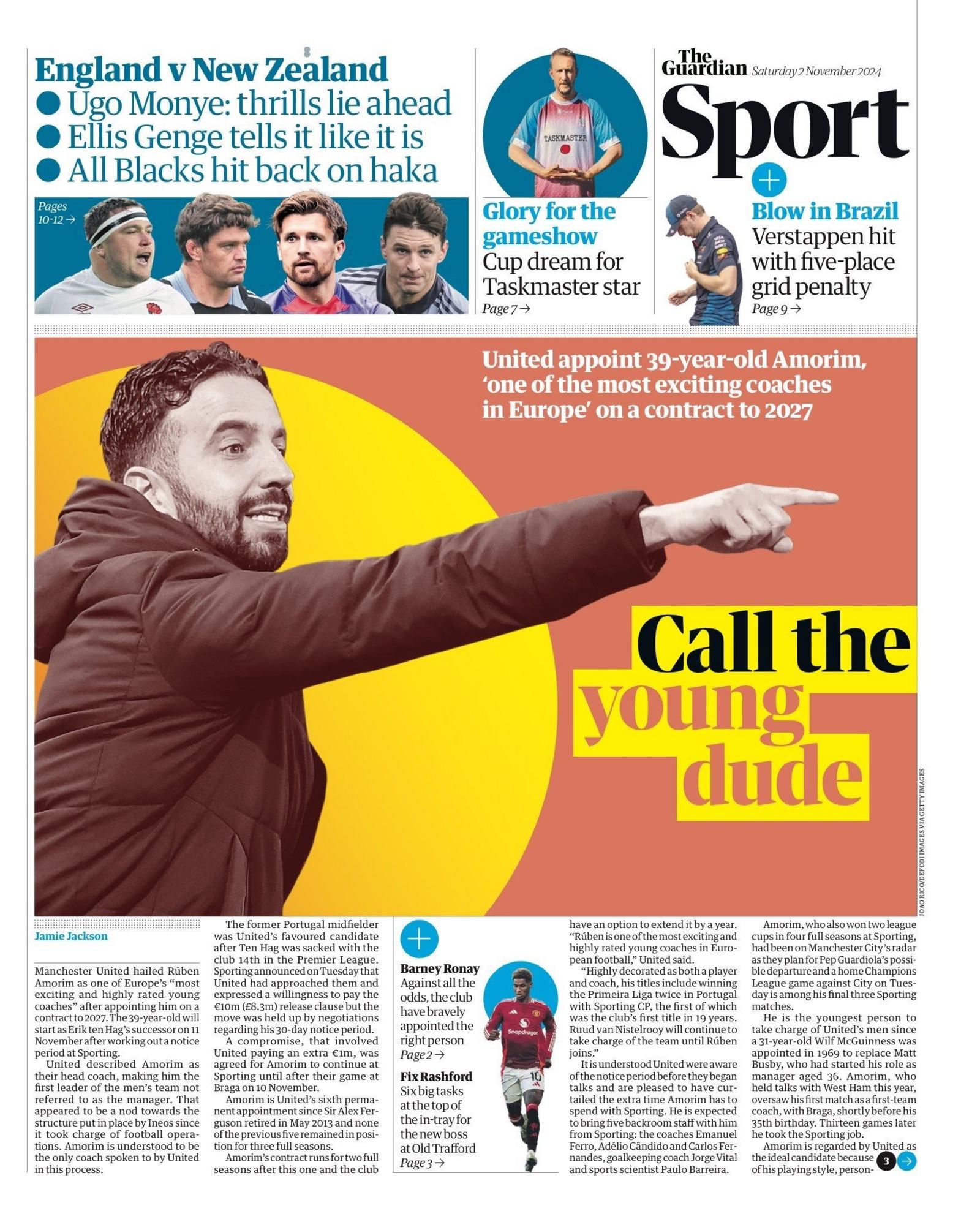 Guardian sport page: 'Call the young dude'