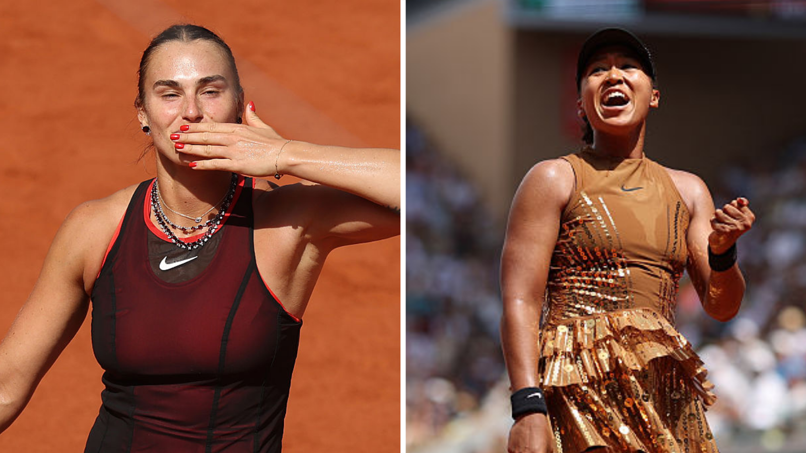 Aryna Sabalenka and Naomi Osaka in a split picture