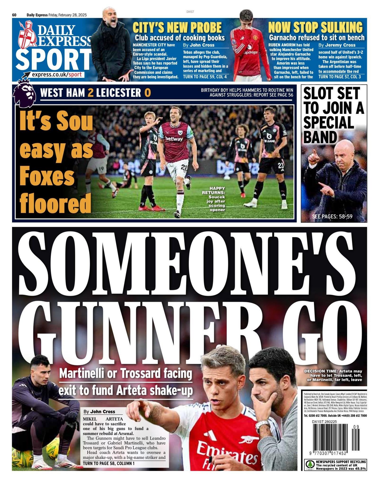 The back page of the Daily Express - Friday 28 February