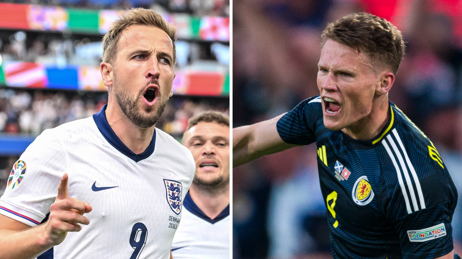 England's Harry Kane and Scotland's Scott McTominay