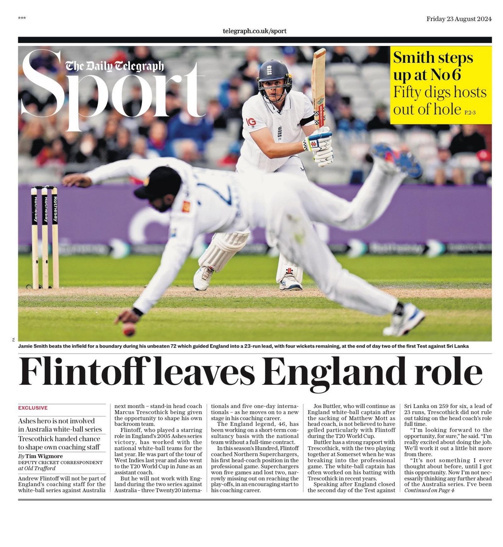 Front page of Telegraph sports section