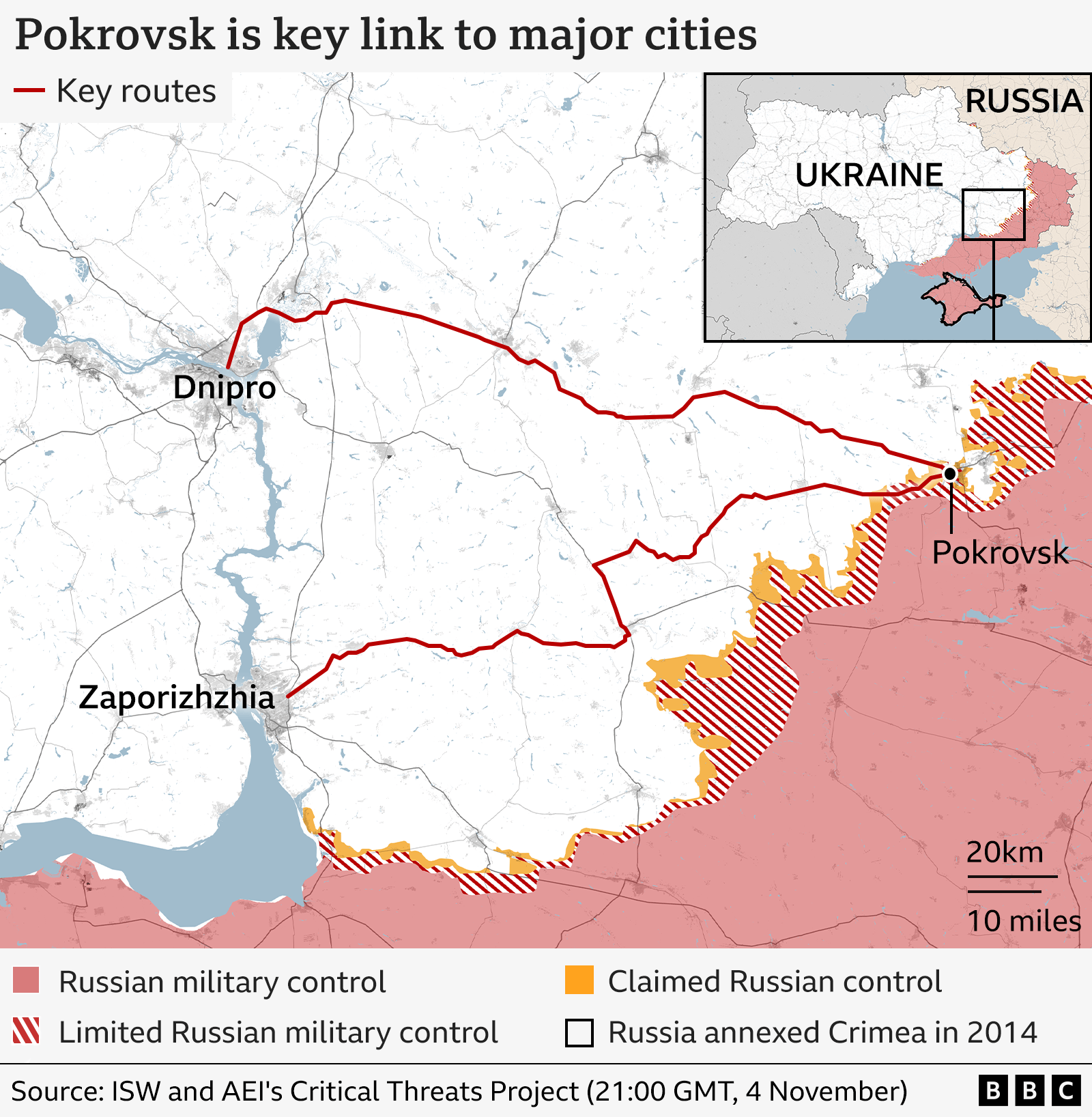 Map showing Pokrovsk and the roads to other cities