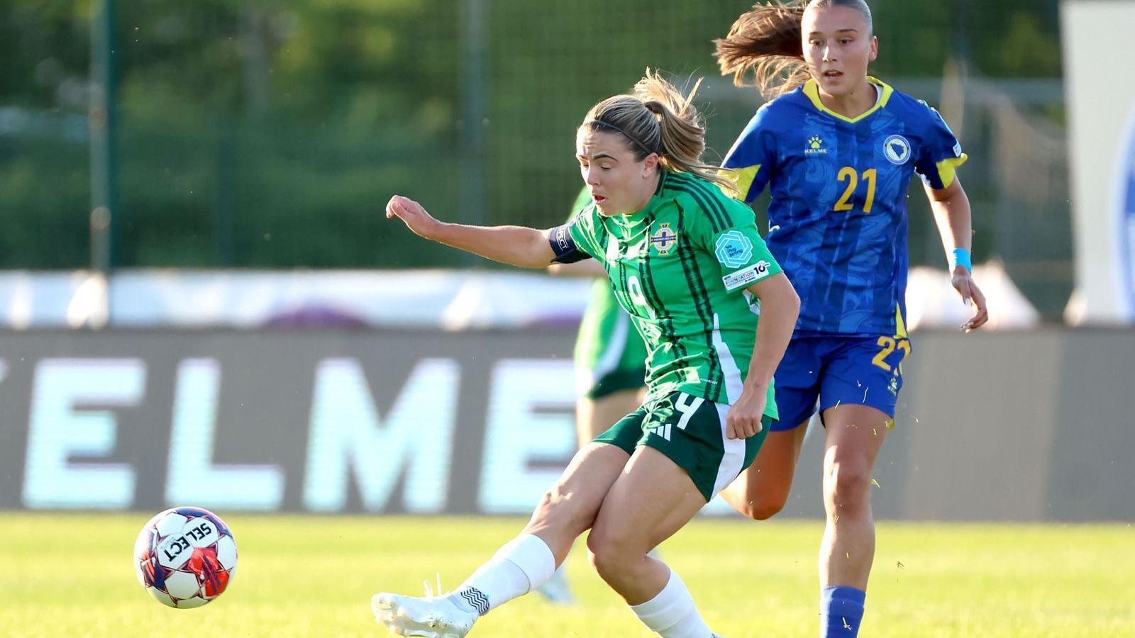 Simone Magill scores a goal in Zenica
