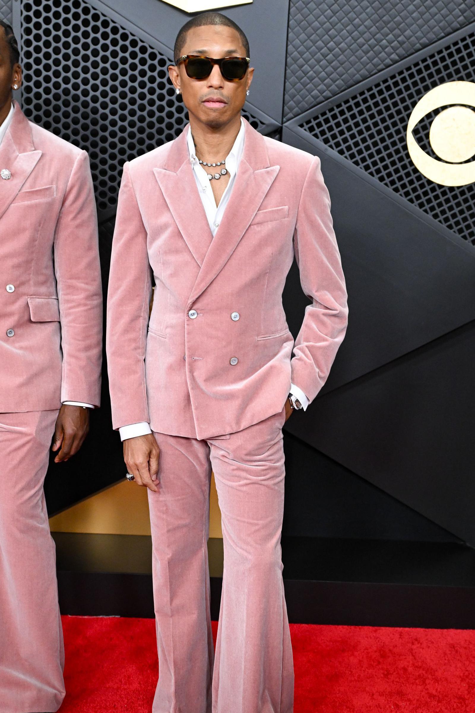 Pharrell Williams in a pink suit