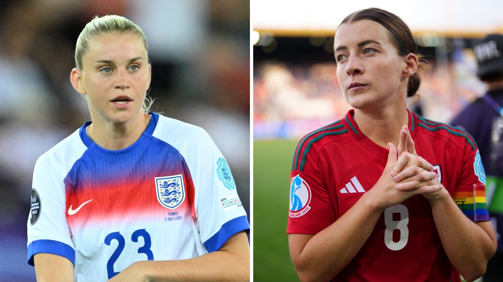England striker Alessia Russo and Wales captain Angharad James