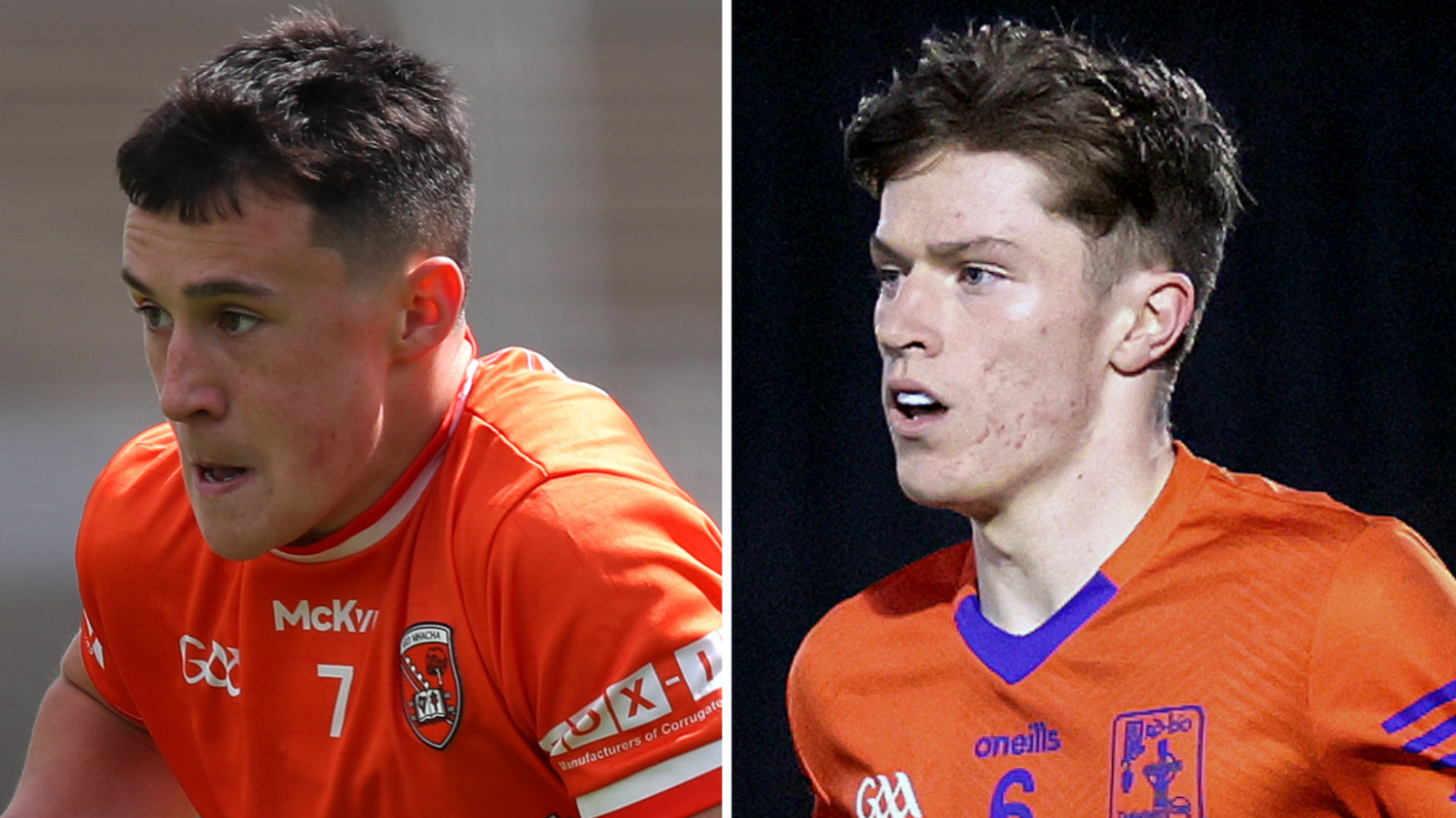 Abbey captain Diarmaid O'Rourke and St Patrick's captain Davan McKeown 