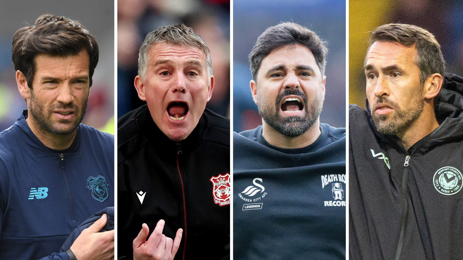 Cardiff City boss Brian Barry-Murphy, Wrexham manager Phil Parkinson, Swansea City head coach Vitor Matos and Newport County boss Christian Fuchs 