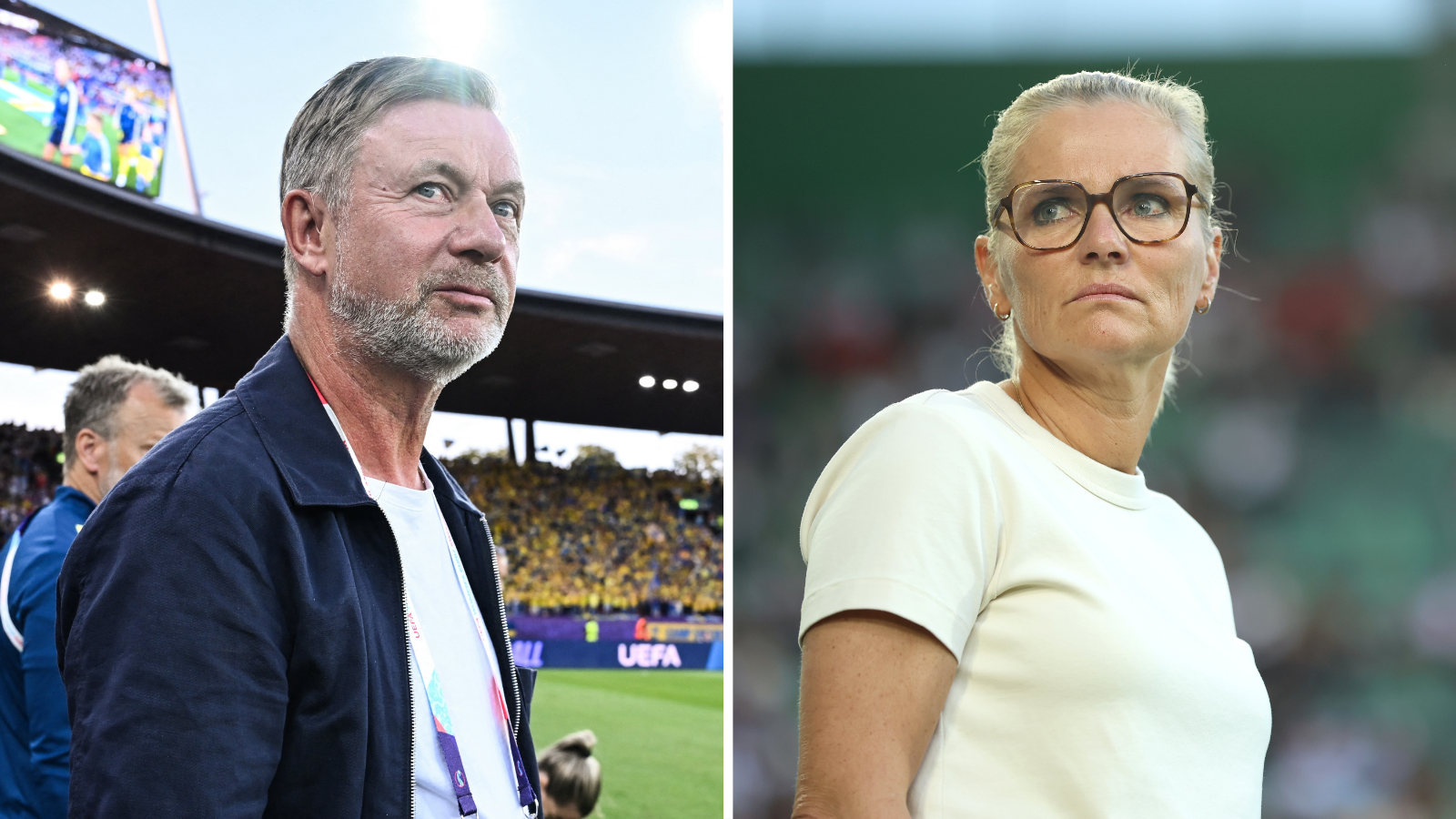 A split picture of Sweden manager Peter Gerhardsson and England manager Sarina Wiegman