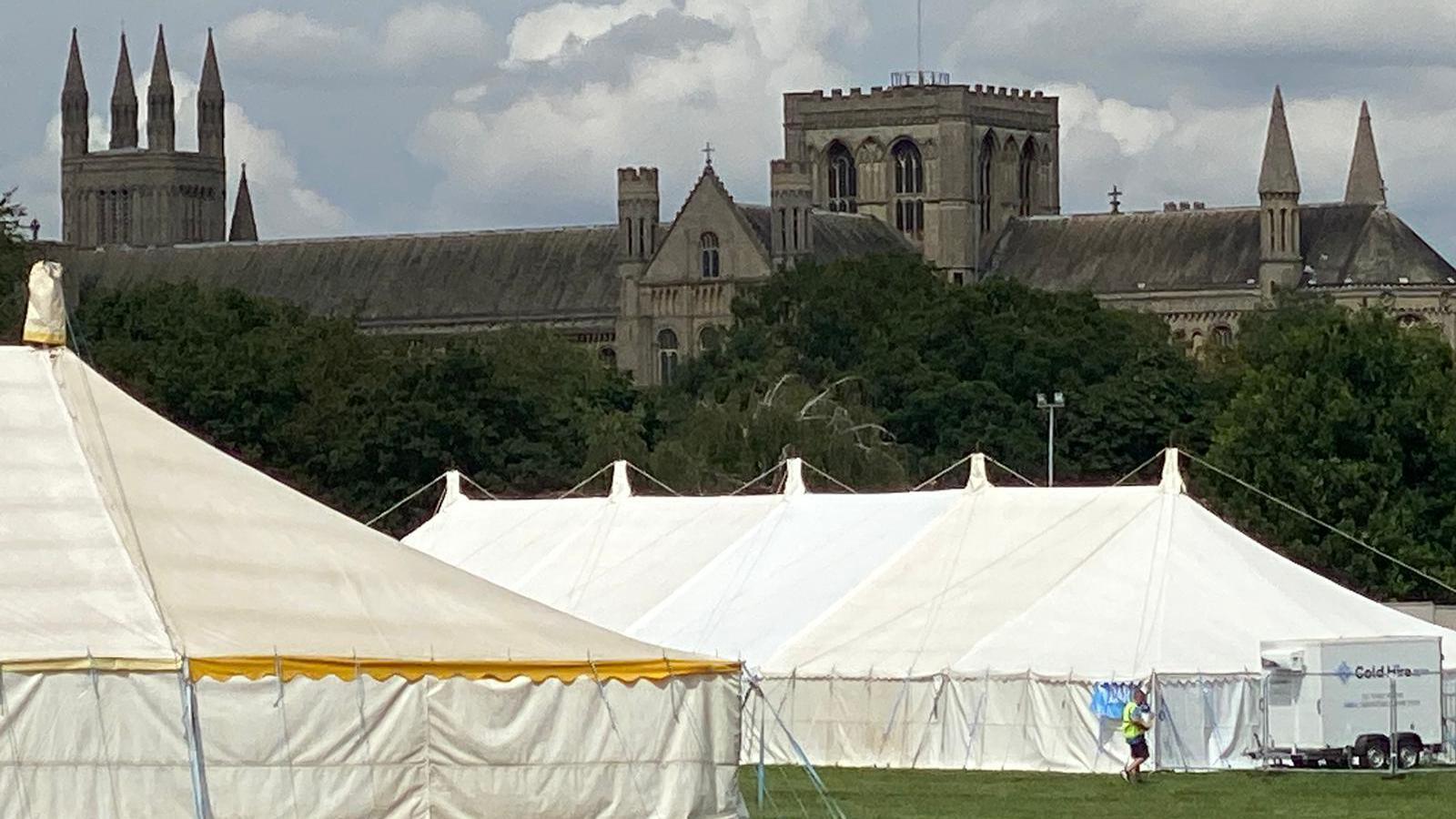 Marquees with Peterborough Cathedral in the background