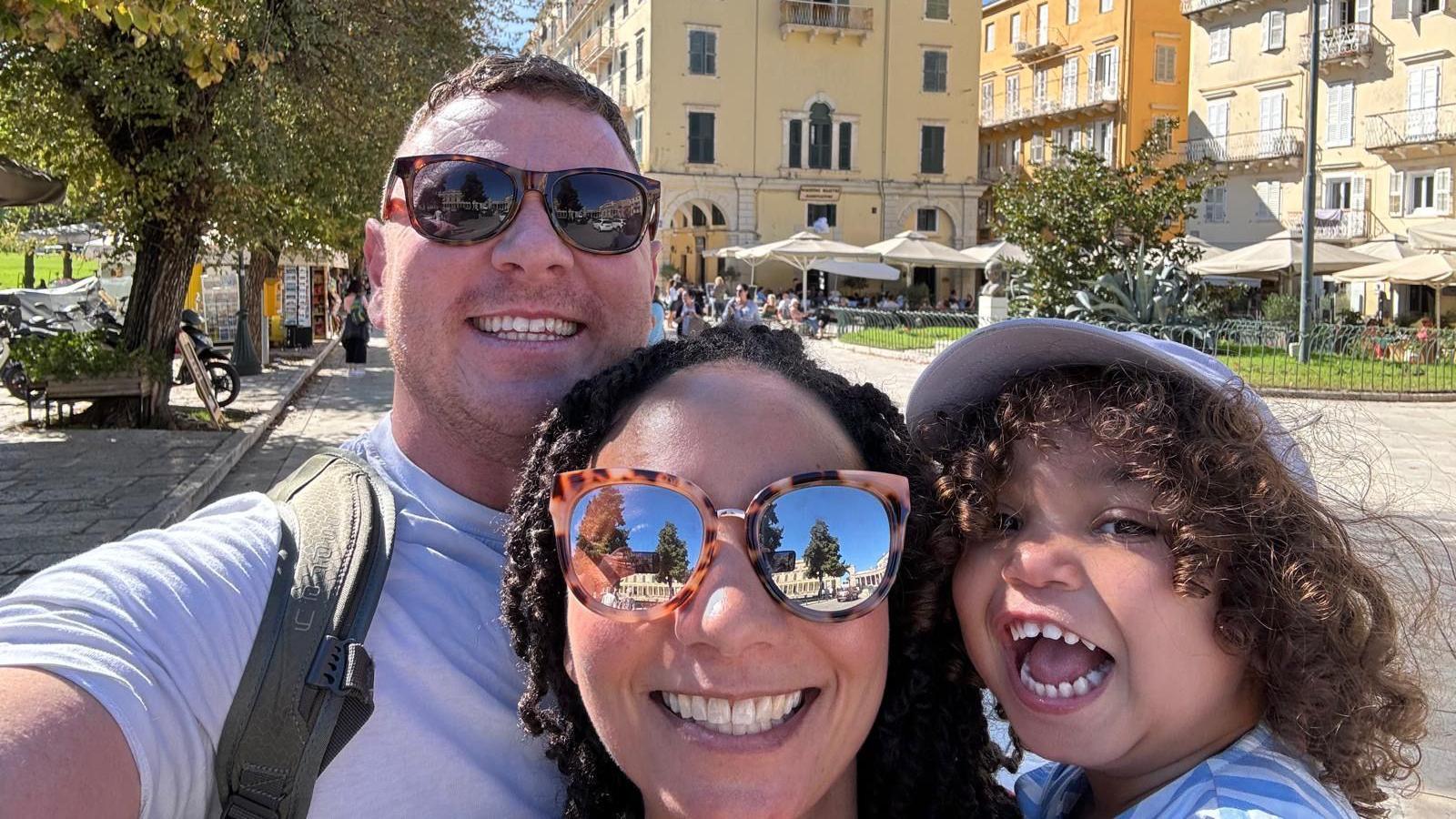 Lewis, Rachel and Winnie on holiday