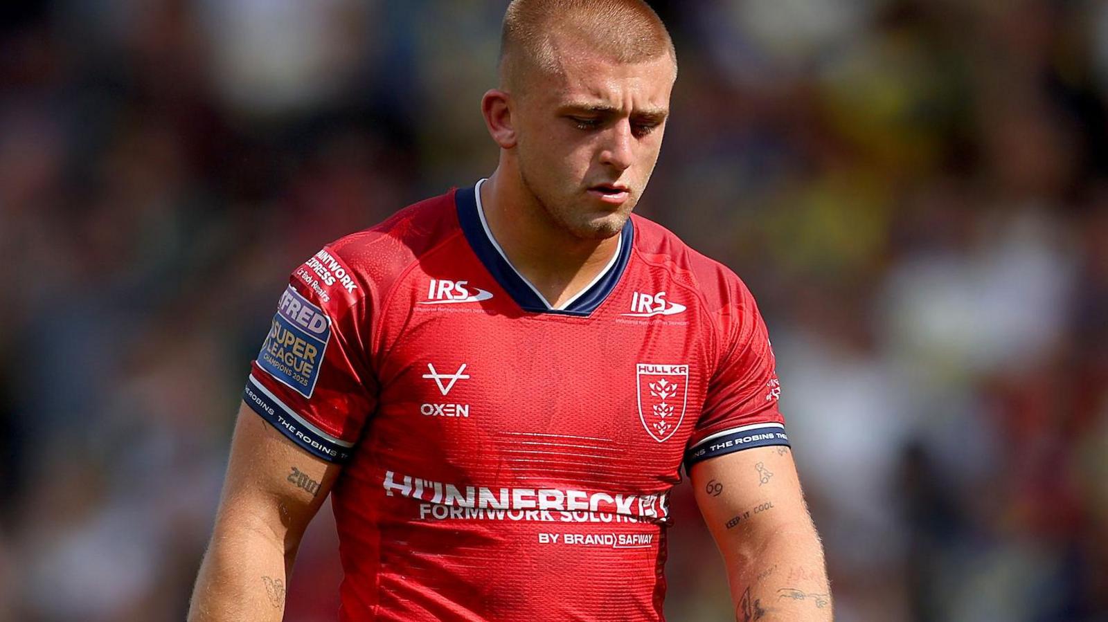 Hull KR half-back Mikey Lewis during his side's defeat at Warrington Wolves
