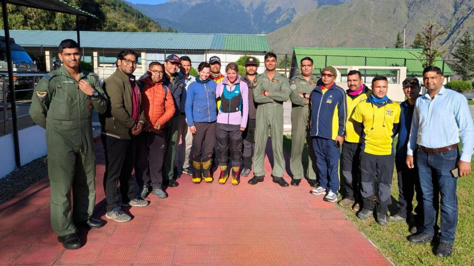 Group shot showing climbers and rescue party 