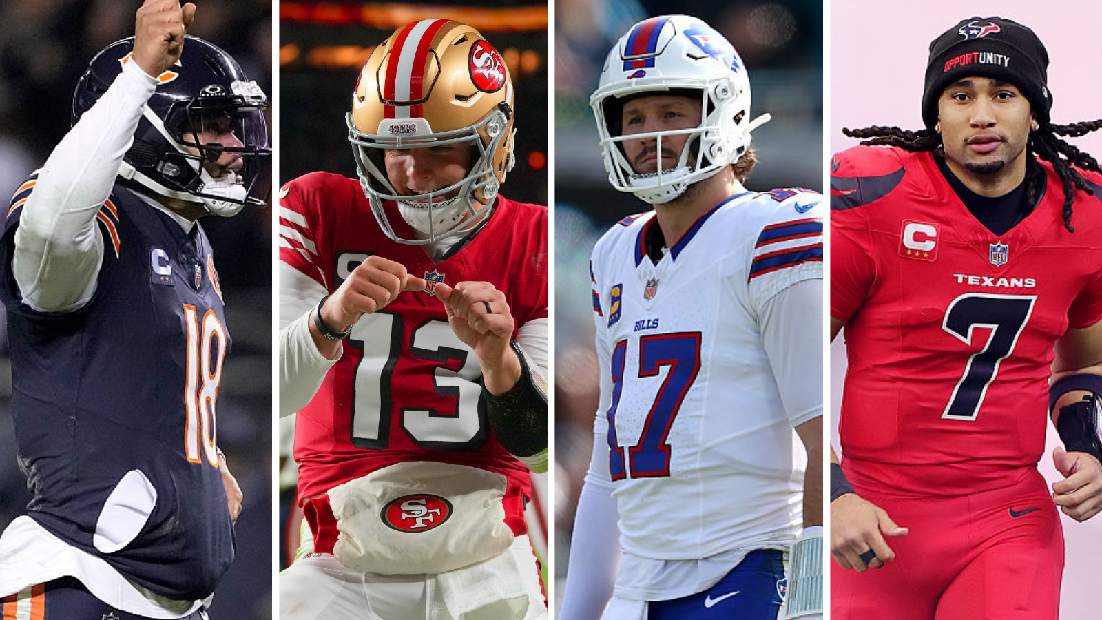 The Chicago Bears, San Francisco 49ers, Buffalo Bills and Houston Texans remain in the NFL play-offs