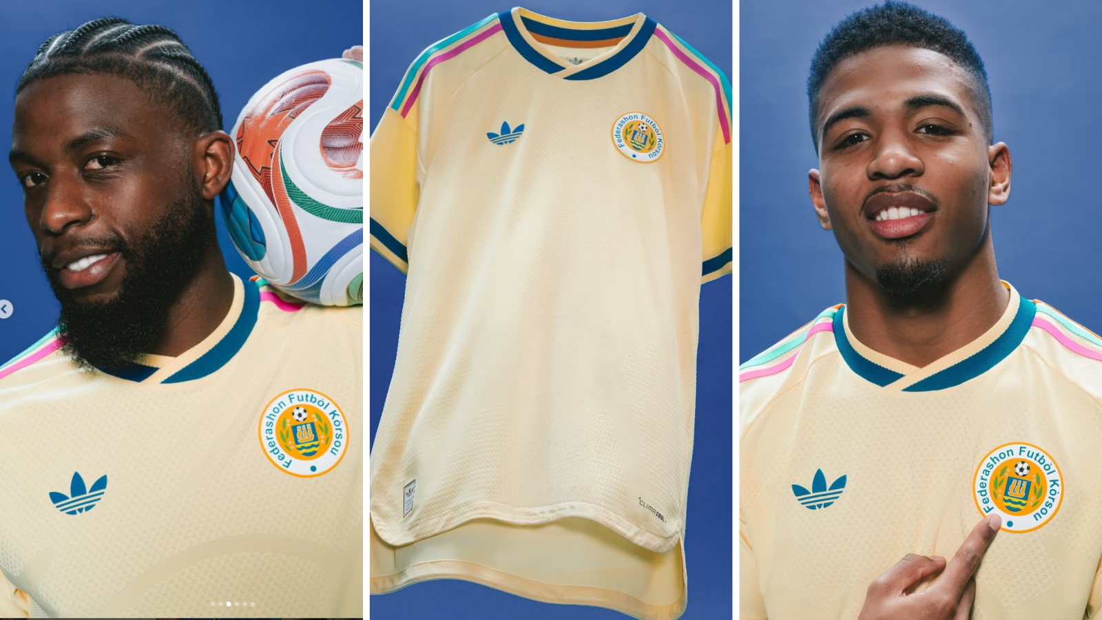 Curacao players posing in their away shirt