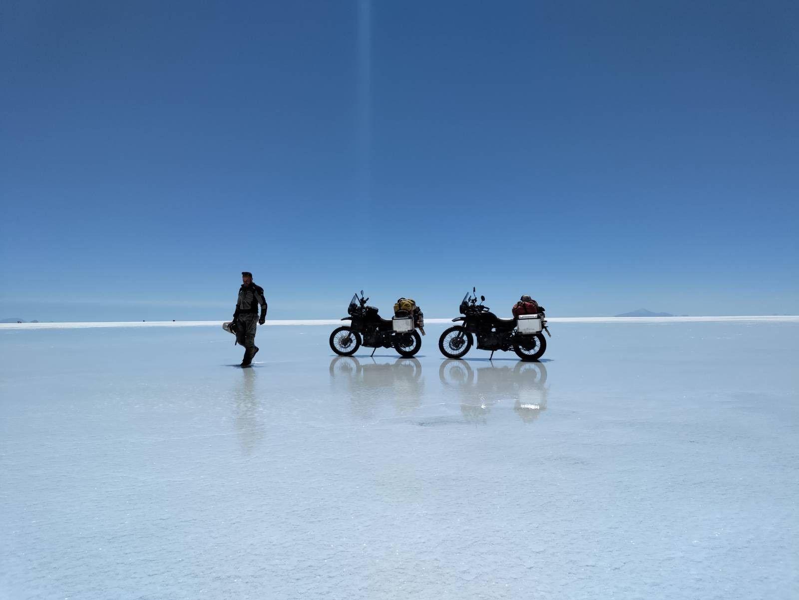 Two motorbikes and a ride on the salt flats in Bolivia