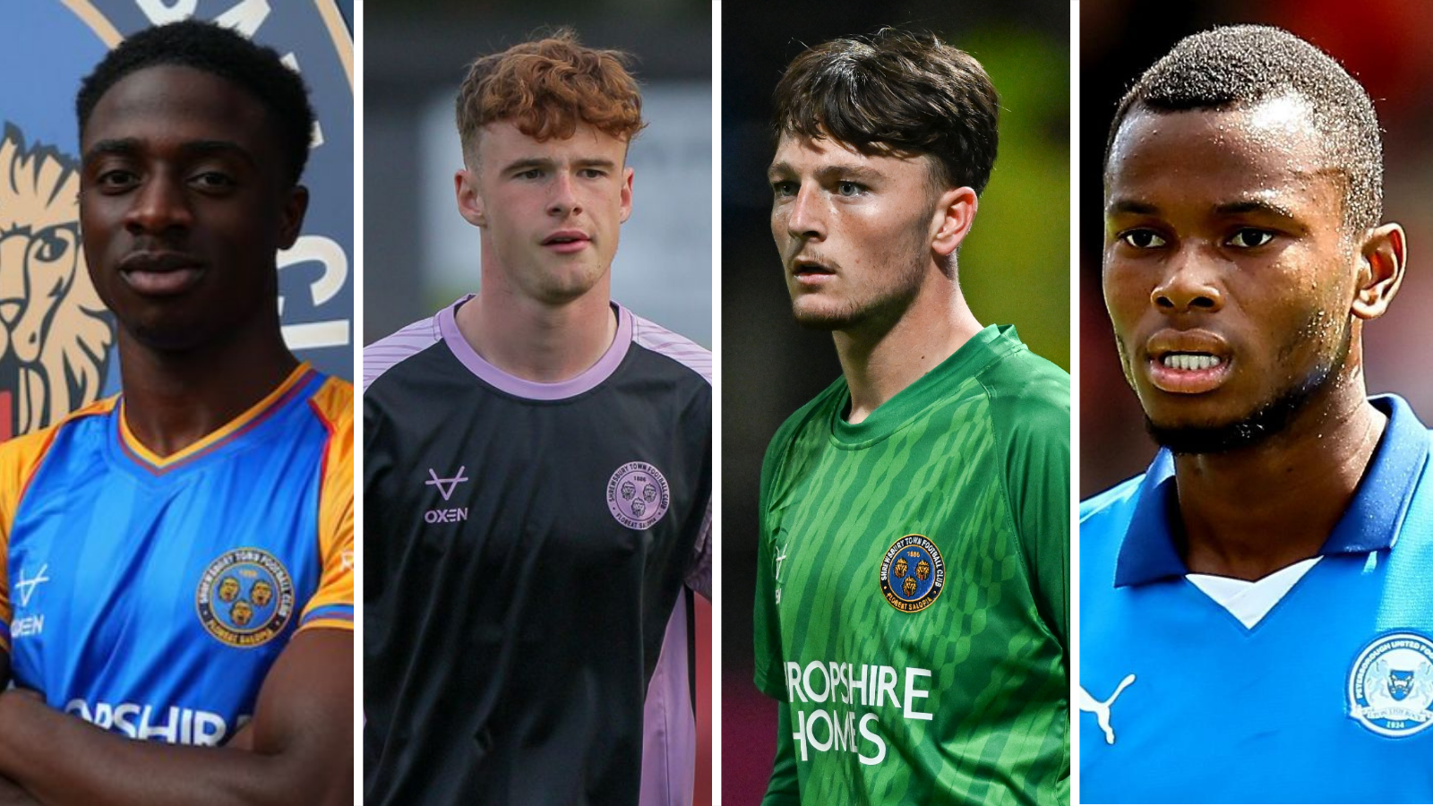 A four-image vertically split picture showing from left to right, Ismeal Kabia, Tommy McDermott, Elyh Harrison and Bradley Ihionvien 