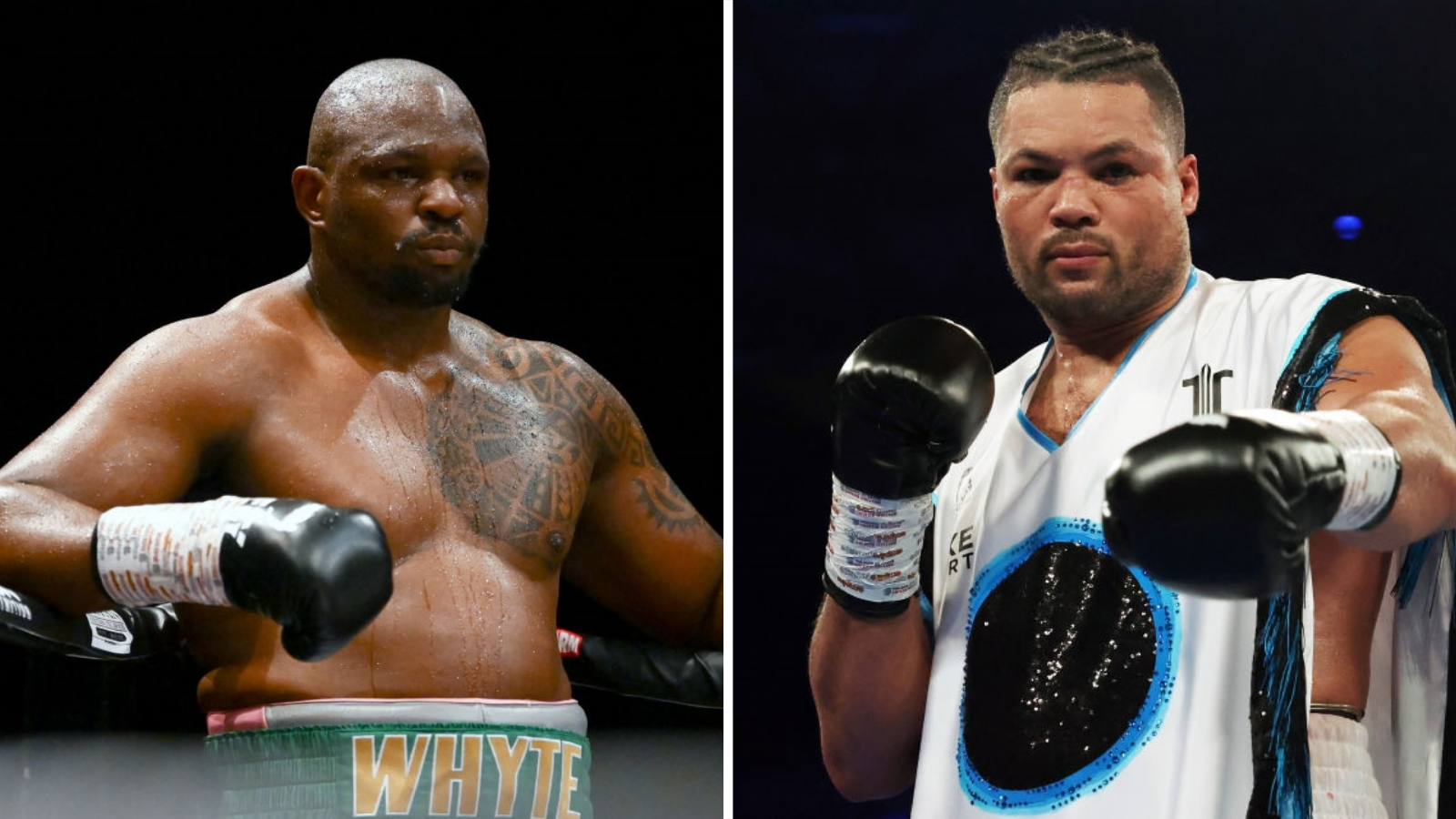 A side-by-side photo of Dillian Whyte and Joe Joyce