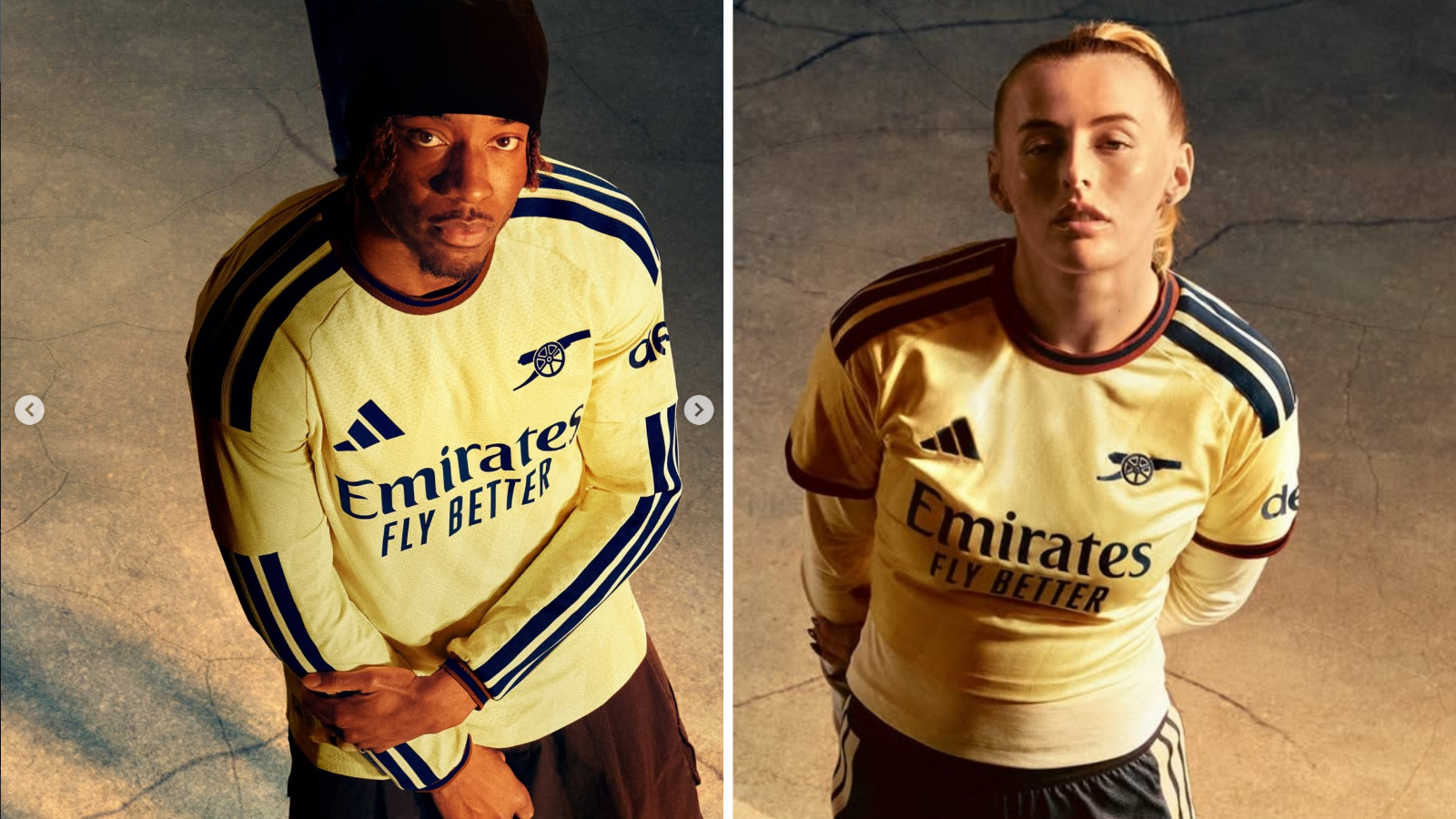 Noni Madueke and Chloe Kelly model 2026-27 Arsenal third kit