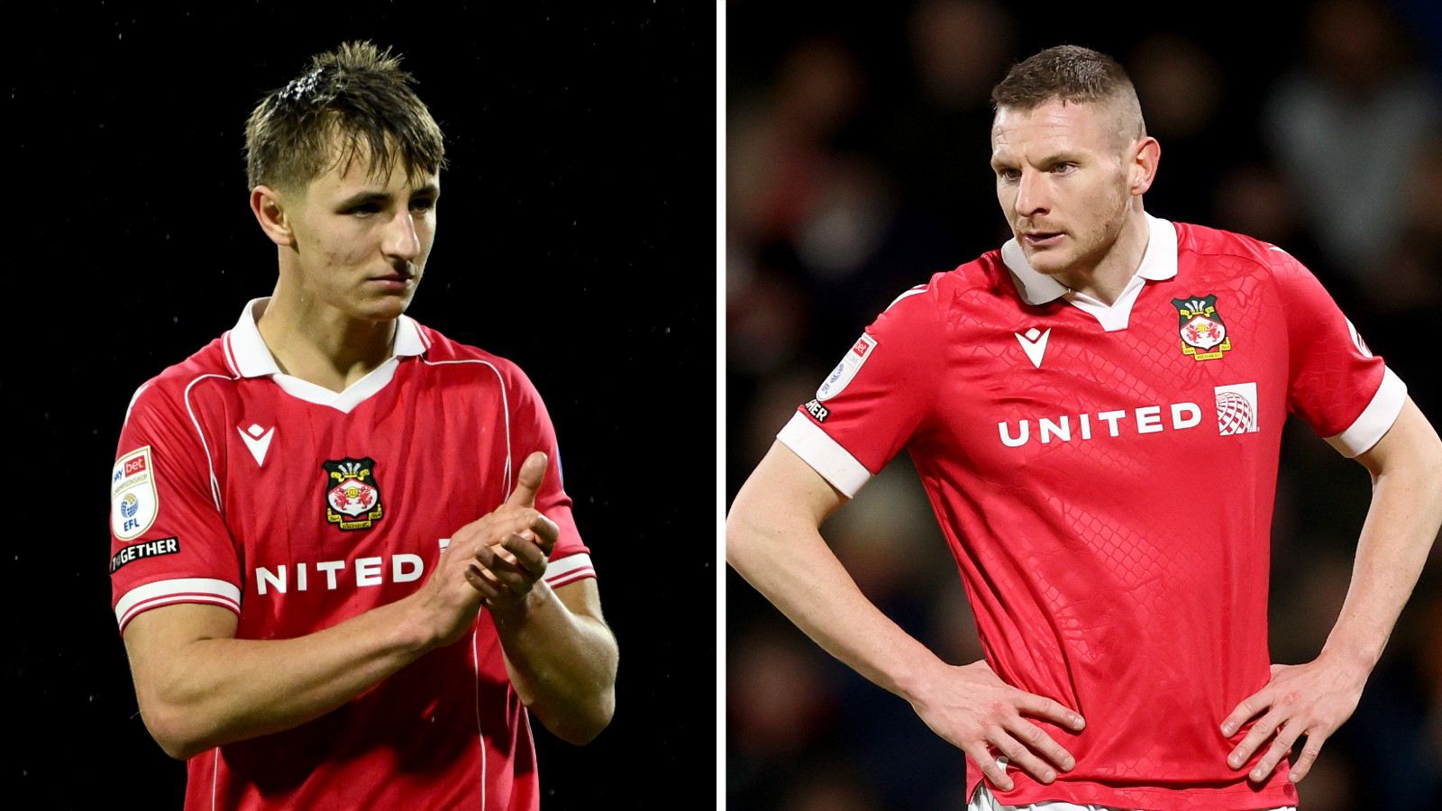 Wrexham defender Max Cleworth (left) and striker Paul Mullin