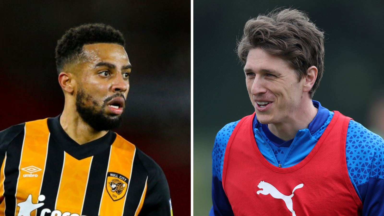 Cyrus Christie in action for Hull City last season, and Adam Reach in training with West Brom