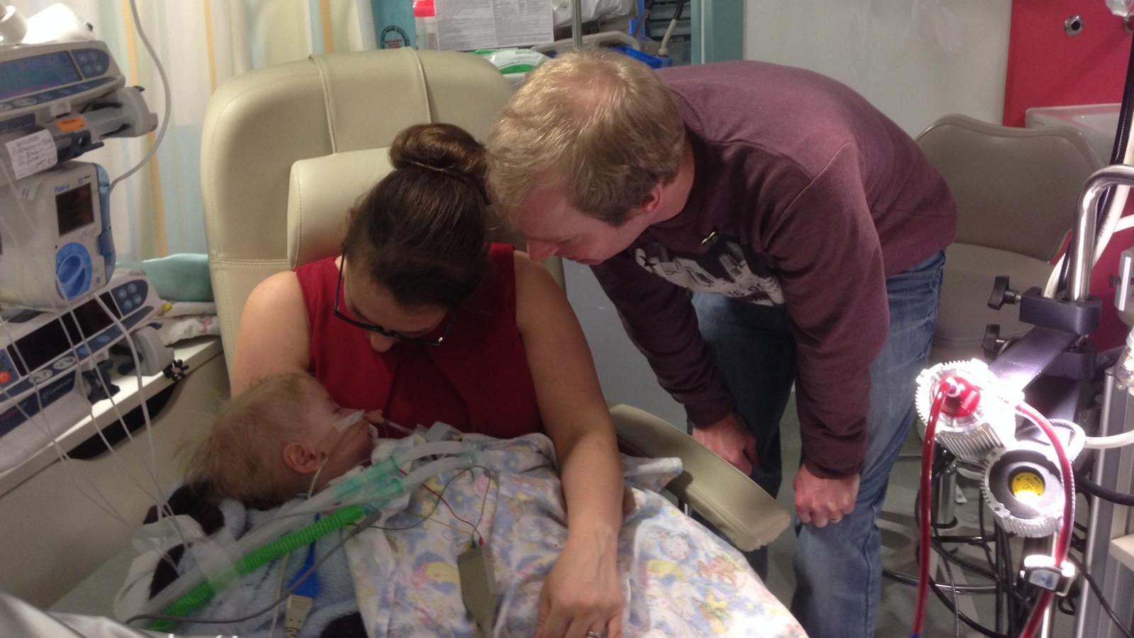 Donna and Paul with Elliot in and intensive care unit