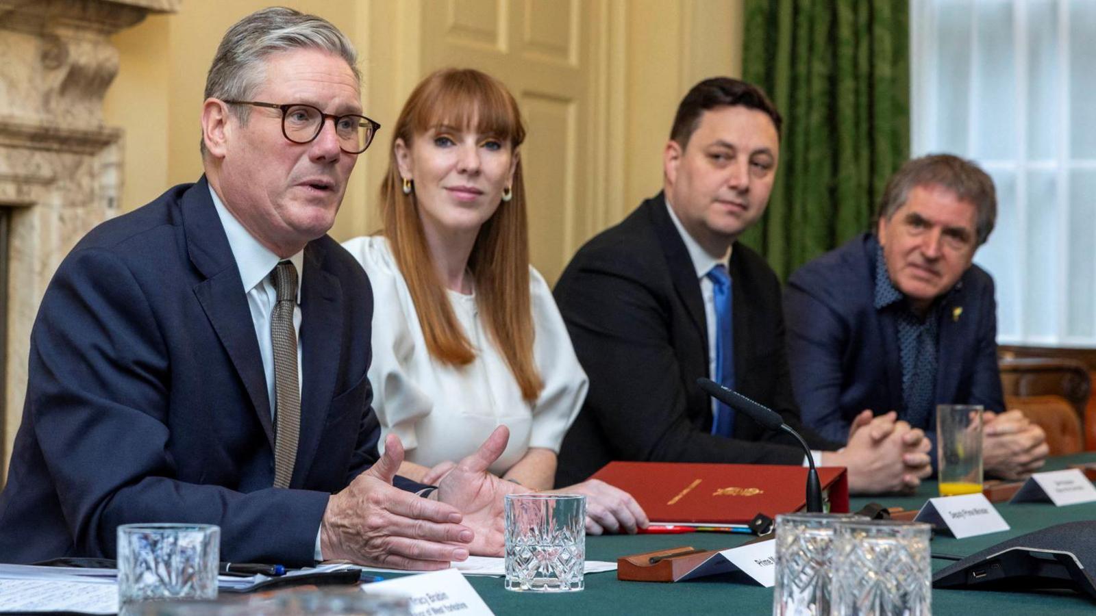 Keir Starmer sits next to Angela Rayner, Ben Houchen, Mayor of the Tees Valley and Steve Rotheram, Mayor of the Liverpool City Region