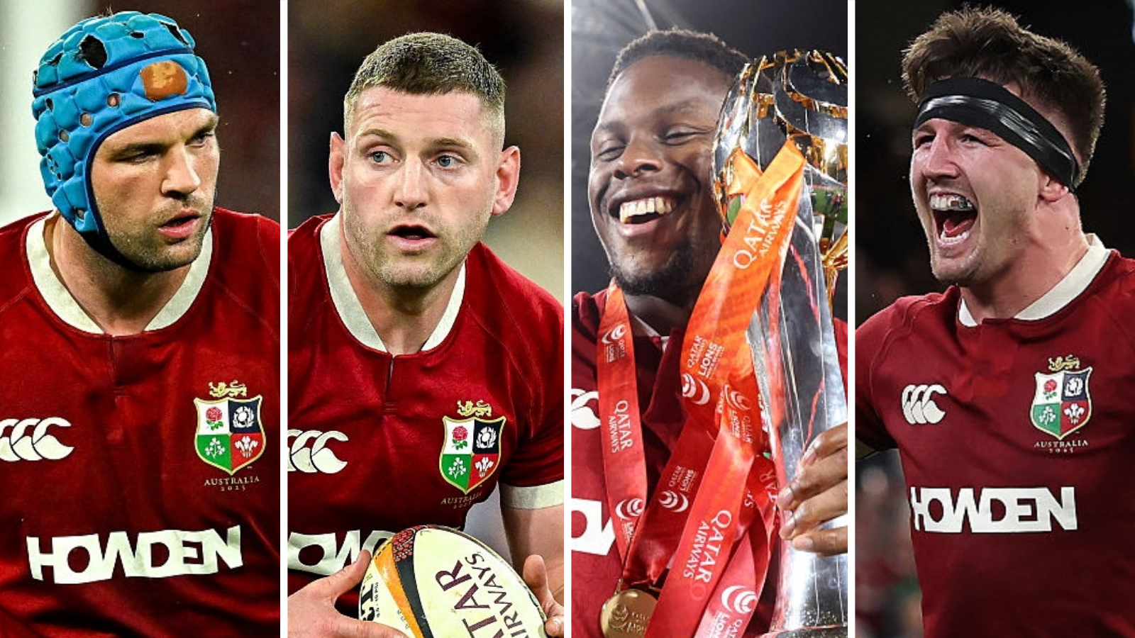 A split picture of Tadhg Beirne, Finn Russell, Maro Itoje and Tom Curry