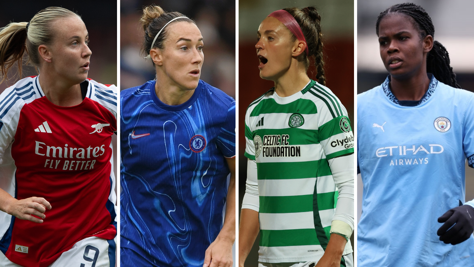 Arsenal's Beth Mead, Chelsea's Lucy Bronze, Celtic's Caitlin Hayes and Manchester City's Khadija Shaw