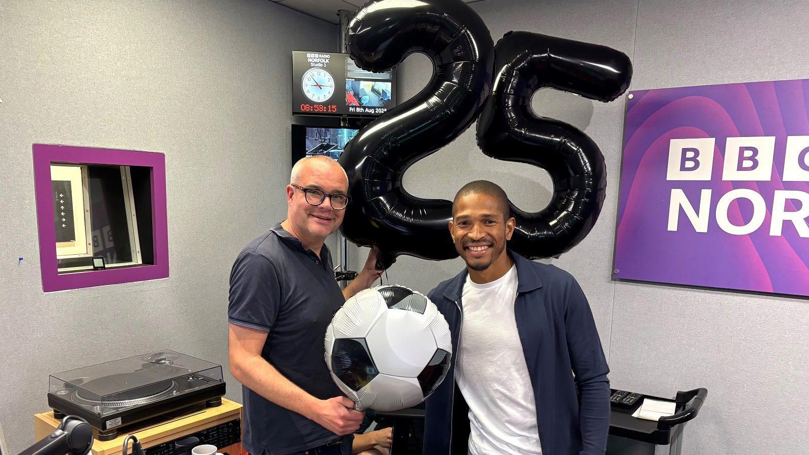 Chris Goreham and Simeon Jackson in the BBC Radio Norfolk studio