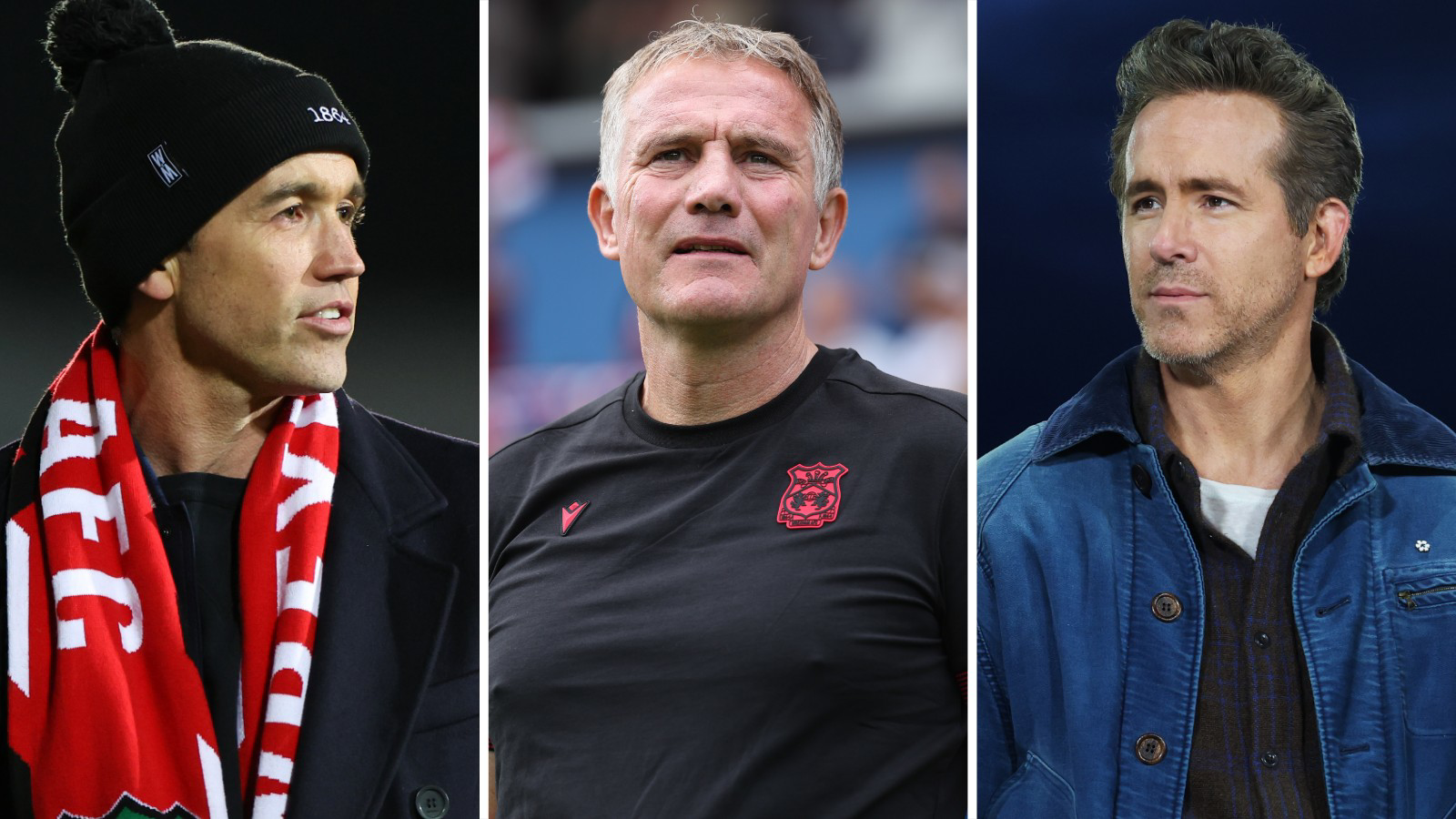 (Left to right) Wrexham co-owner Rob Mac, manager Phil Parkinson and co-owner Ryan Reynolds