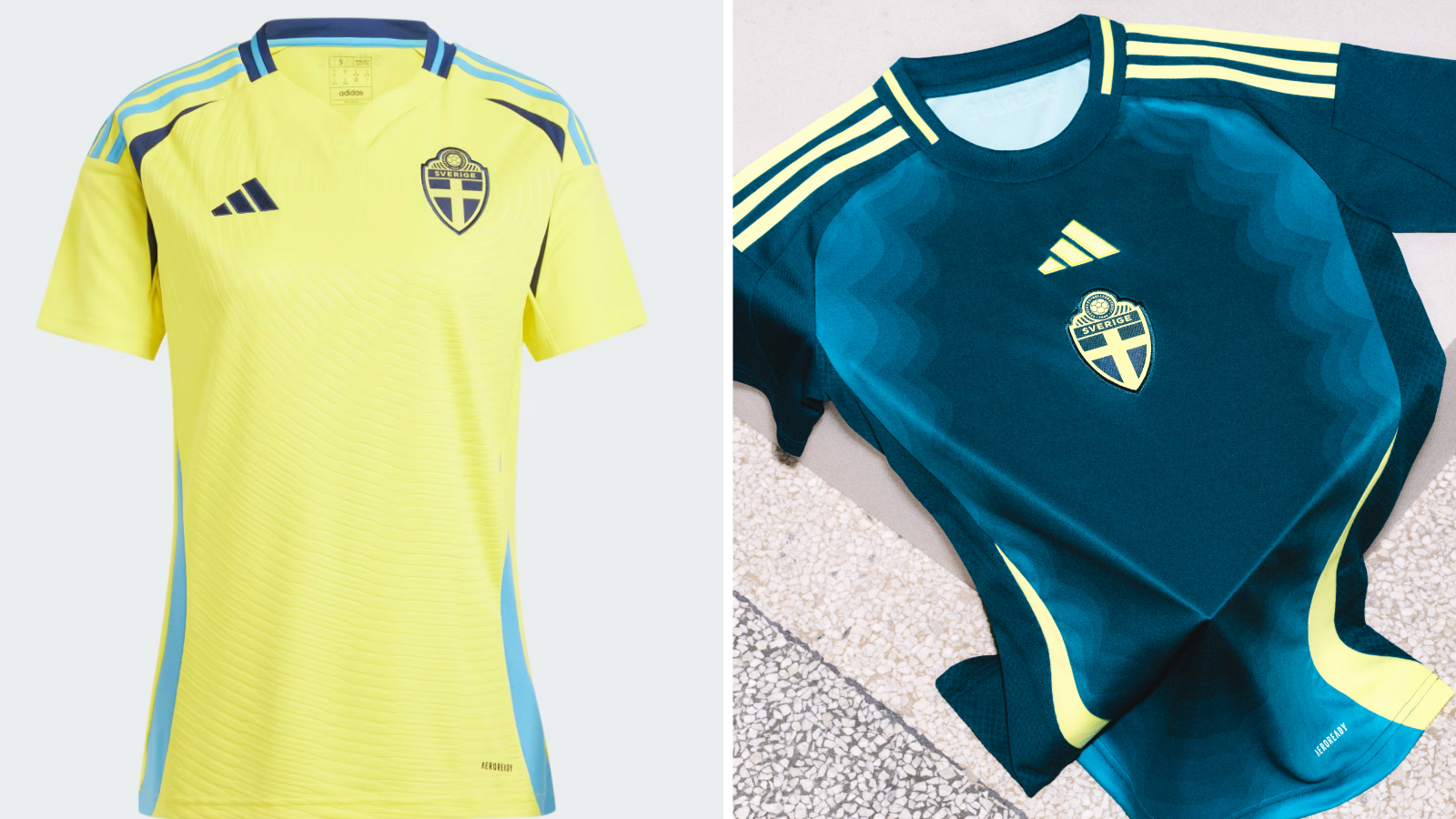 Sweden home and away kits for Euro 2025