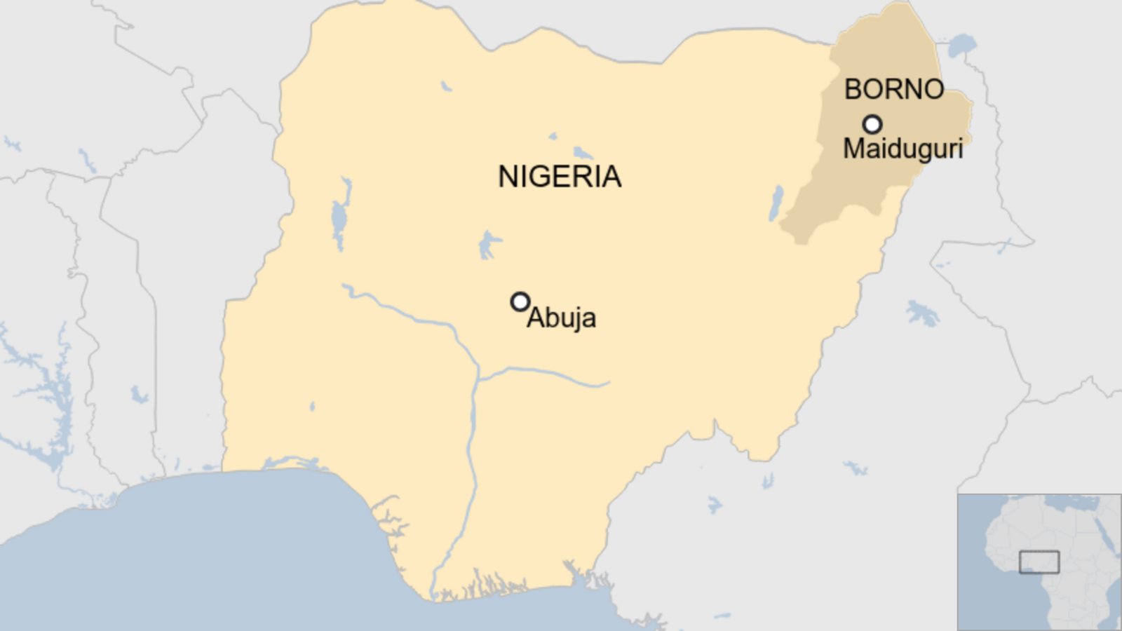 Map showing location of Borno