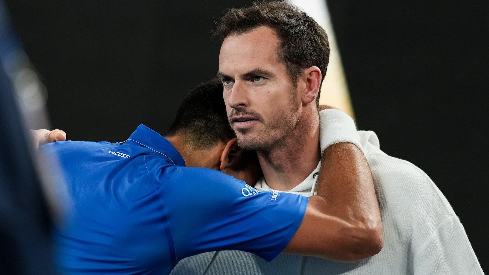 Novak Djokovic hugs Andy Murray after beating Carlos Alcaraz to reach the Australian Open semi-finals