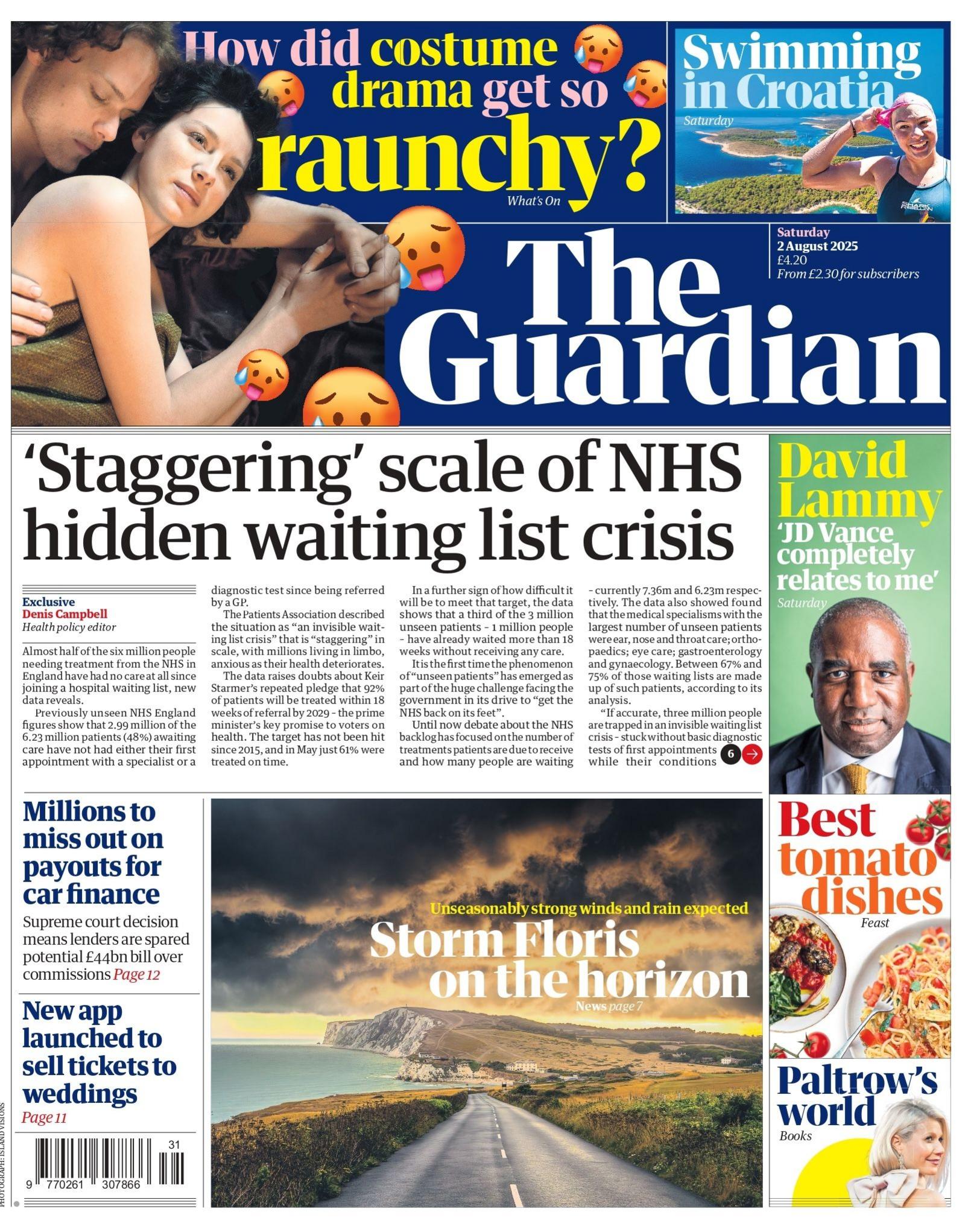 "'Staggering' scale of NHS hidden waiting list crisis" reads the headline on the front page of The Guardian.