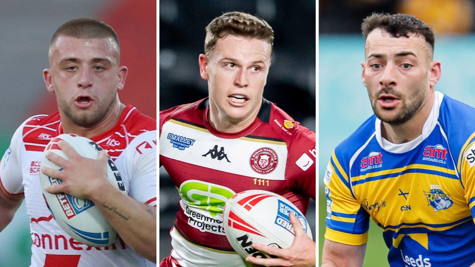 Hull KR's Mikey Lewis, Wigan Warriors' Jai Field and Leeds Rhinos' Jake Connor in a three-way split picture