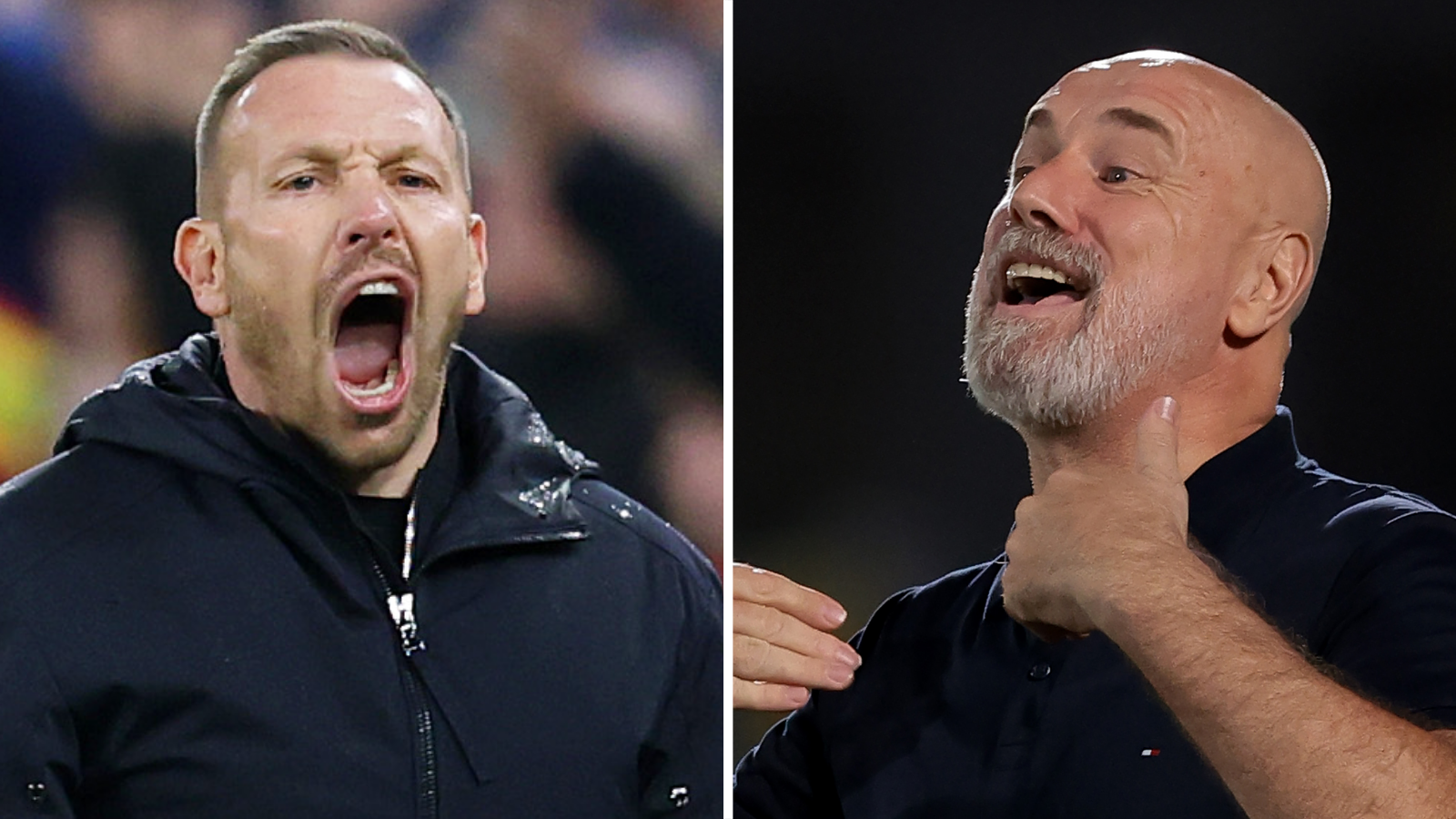 Separate images of Wales' Craig Bellamy and Bosnia's Sergej Barbarez animated on the touchline 