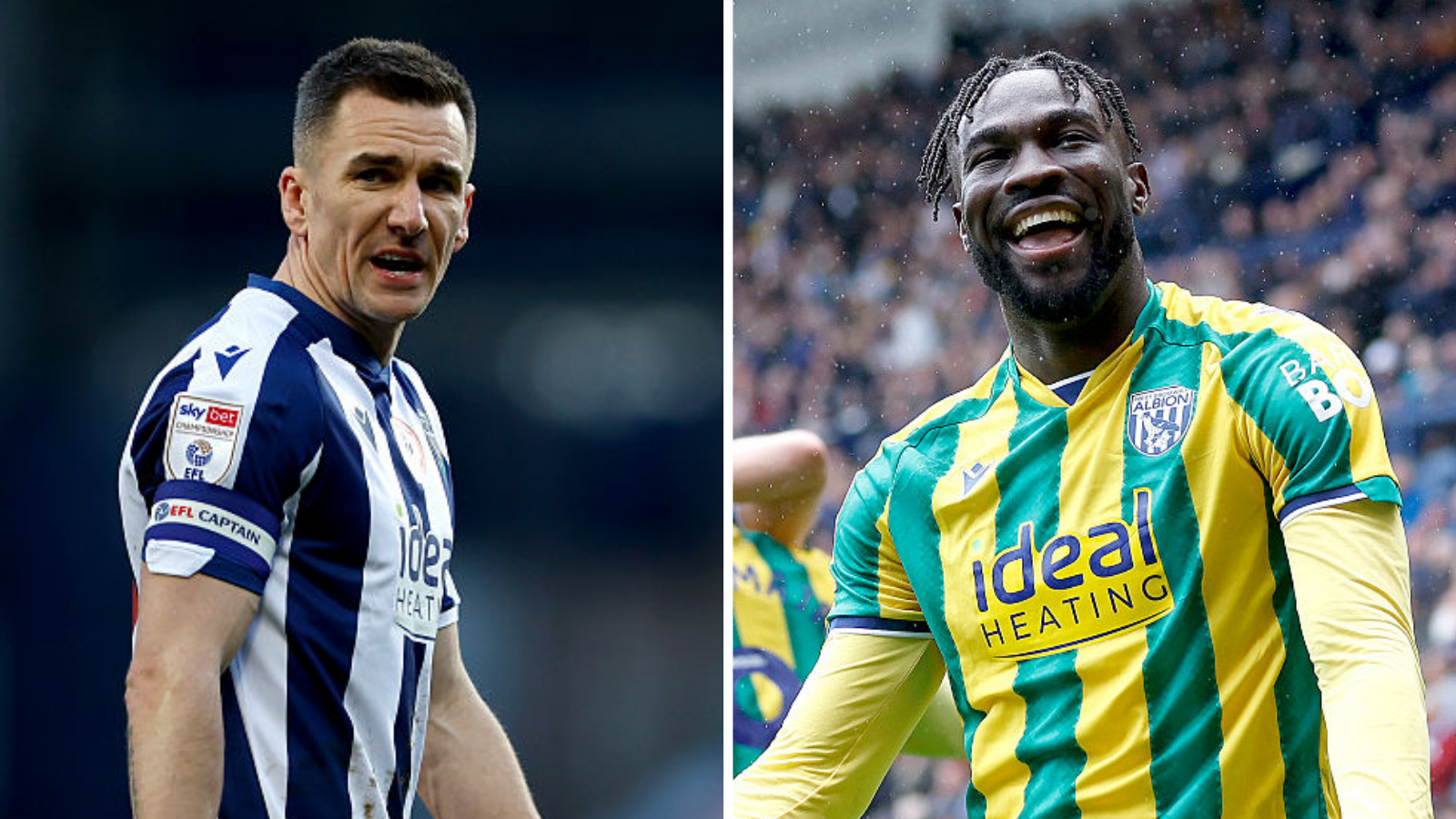 Graphic showing West Bromwich Albion players Jed Wallace on the left and Daryl Dike on the right