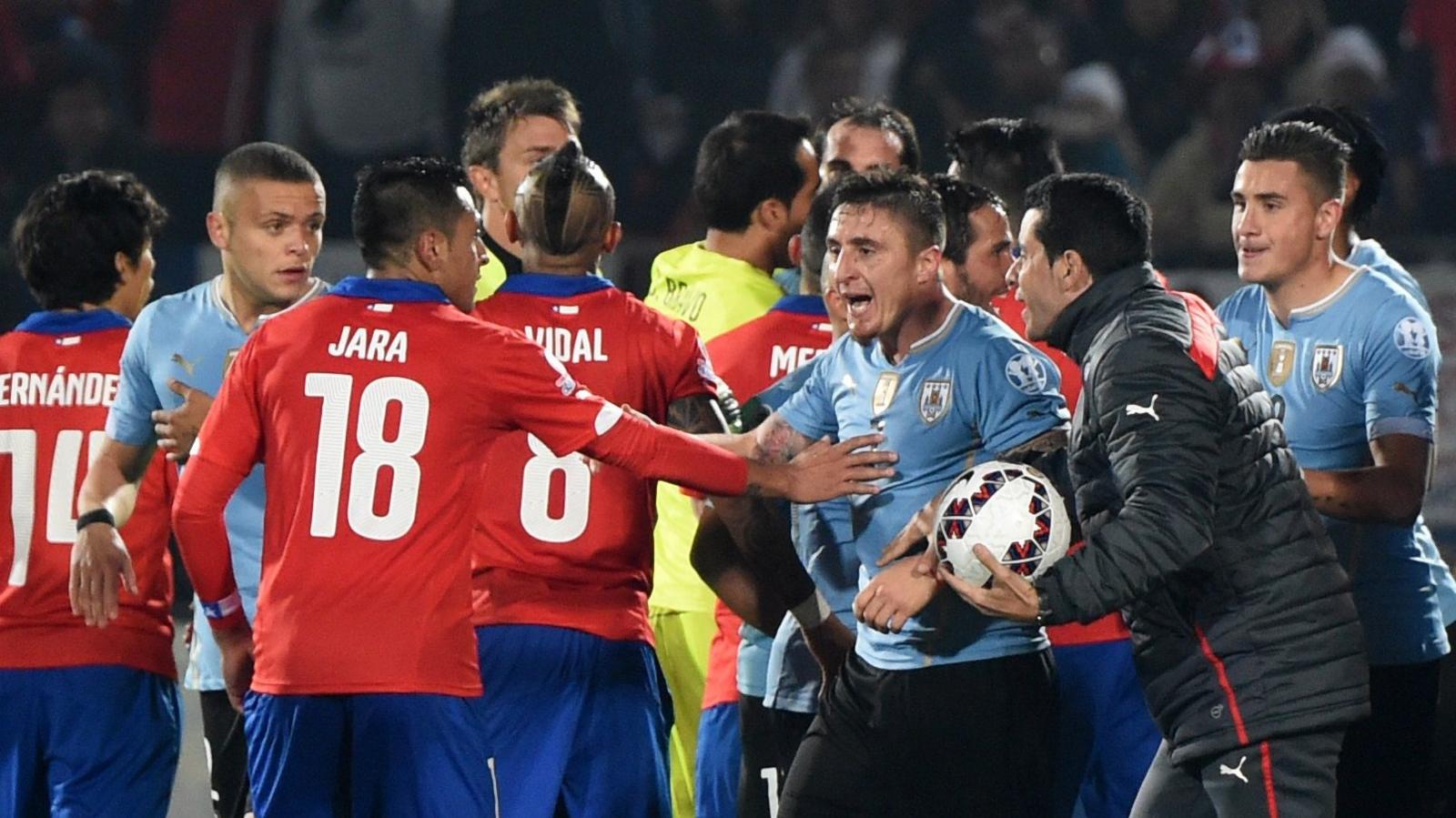 Edinson Cavani and Gonzalo Jara