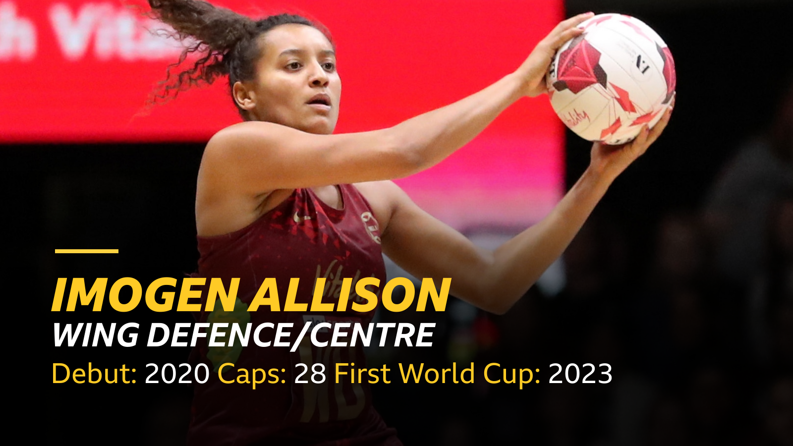 Imogen Allison - wing defence/centre, debut - 2020, caps - 28, first world cup - 2023