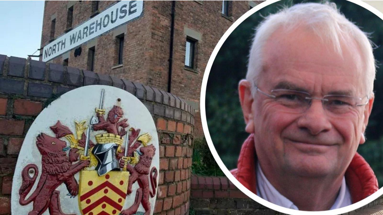 Joint images of Liberal Democrat Councillor Jeremy Hilton and the exterior of his office at the North Warehouse in Gloucester