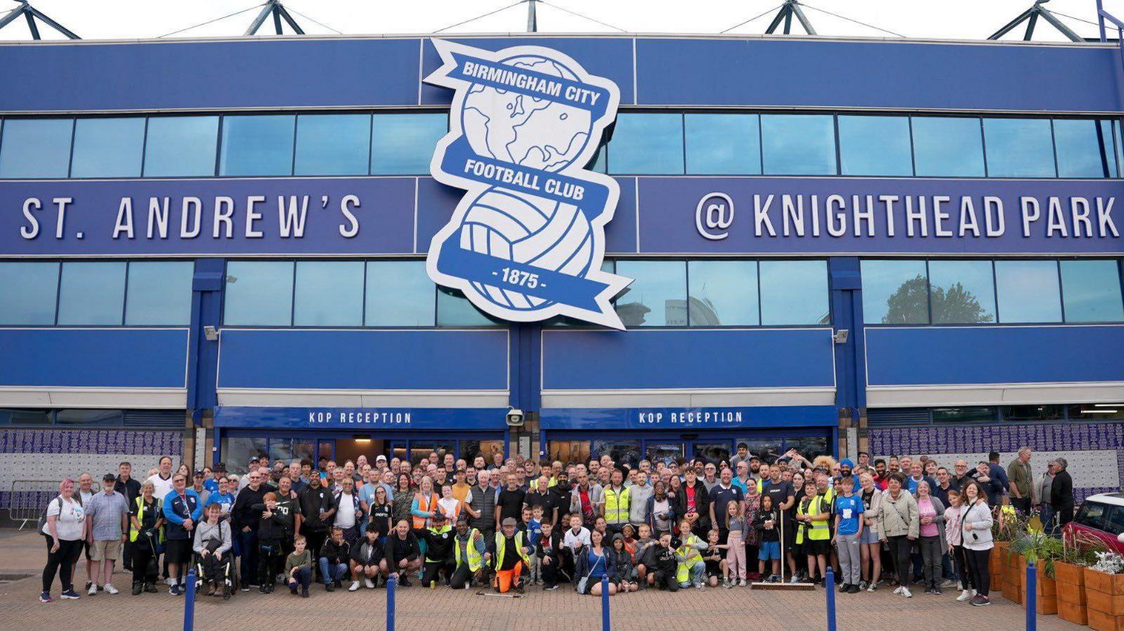 Crowds gathering outside St Andrew's stadium in Birmingham