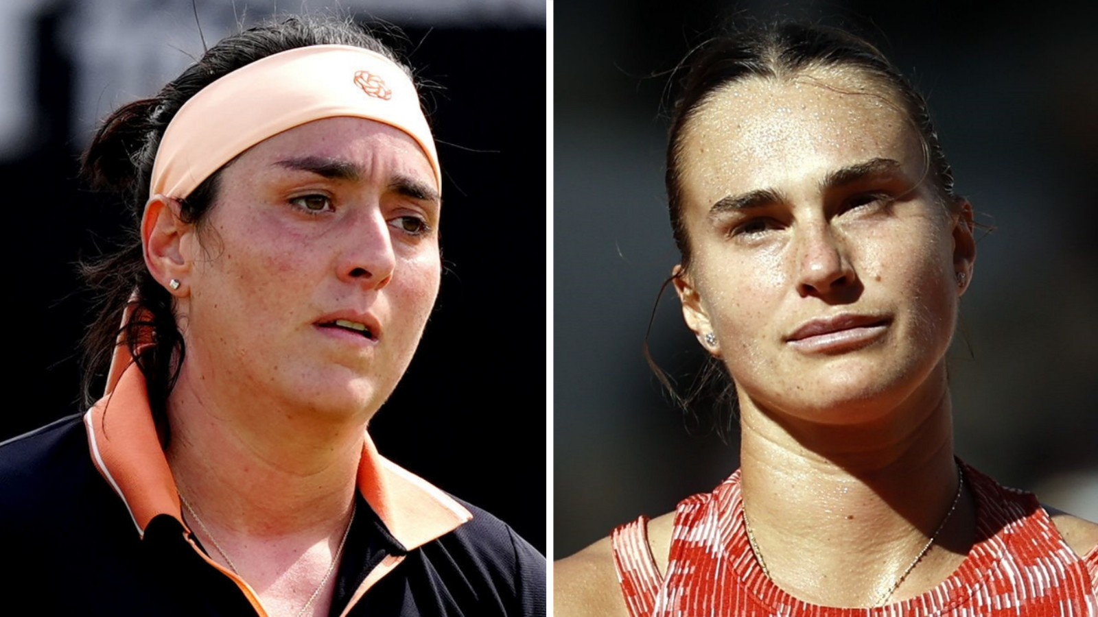 Ons Jabeur and Aryna Sabalenka looking disappointed