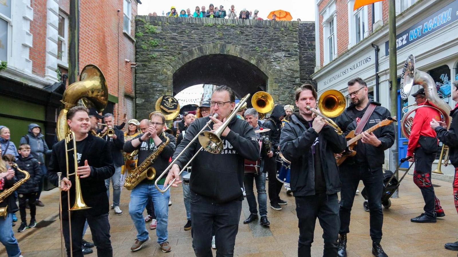 jazz band playing on Castle Street in Derry