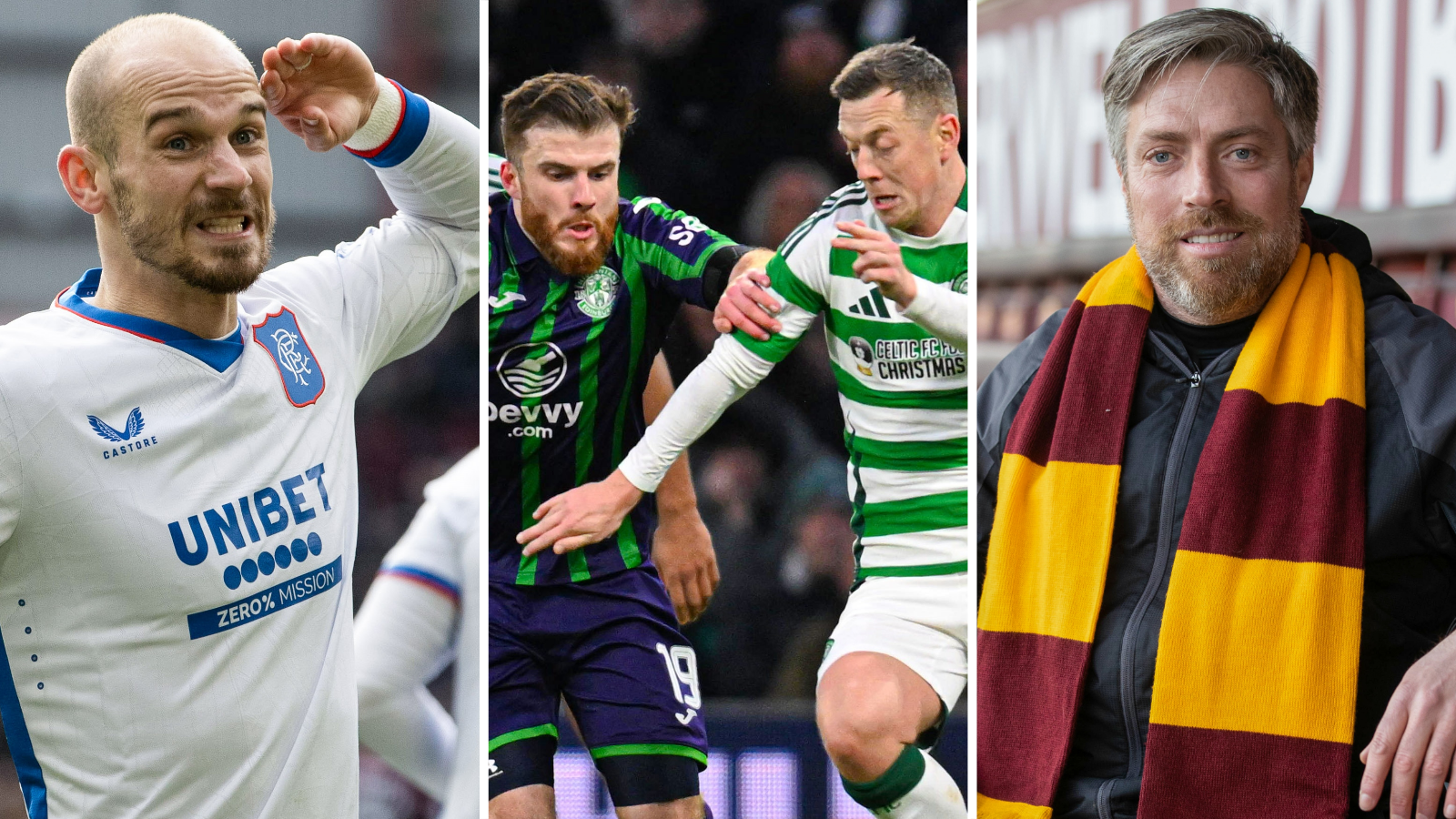 Rangers' Vaclav Cerny, Hibs' Nicky Cadden and Celtic's Allan McGregor, plus Motherwell's Michael Wimmer