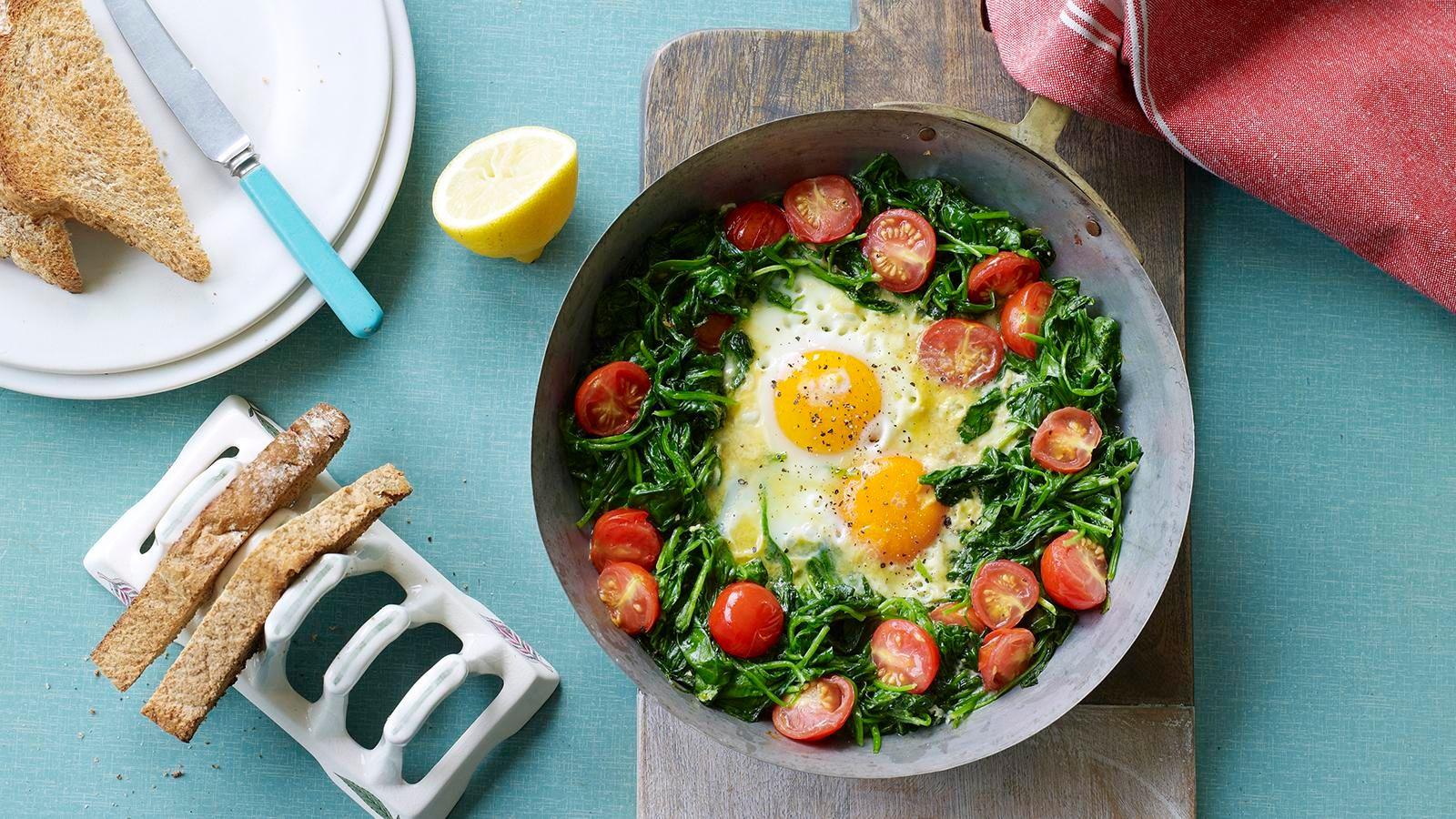Butter-poached eggs with spinach