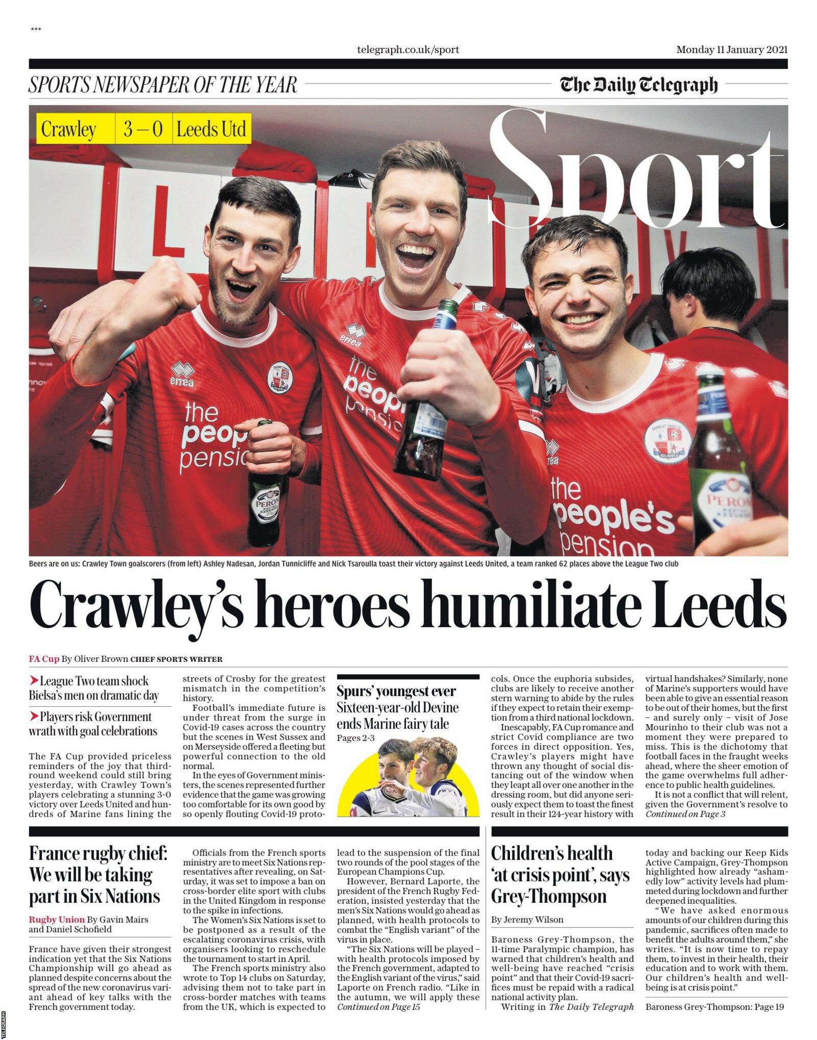 Monday's Daily Telegraph