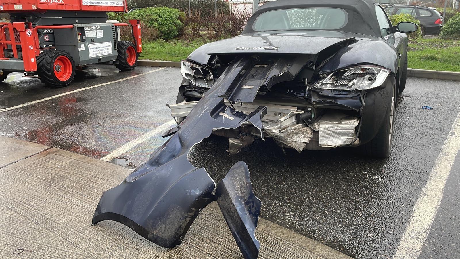 Car badly damaged in a crash