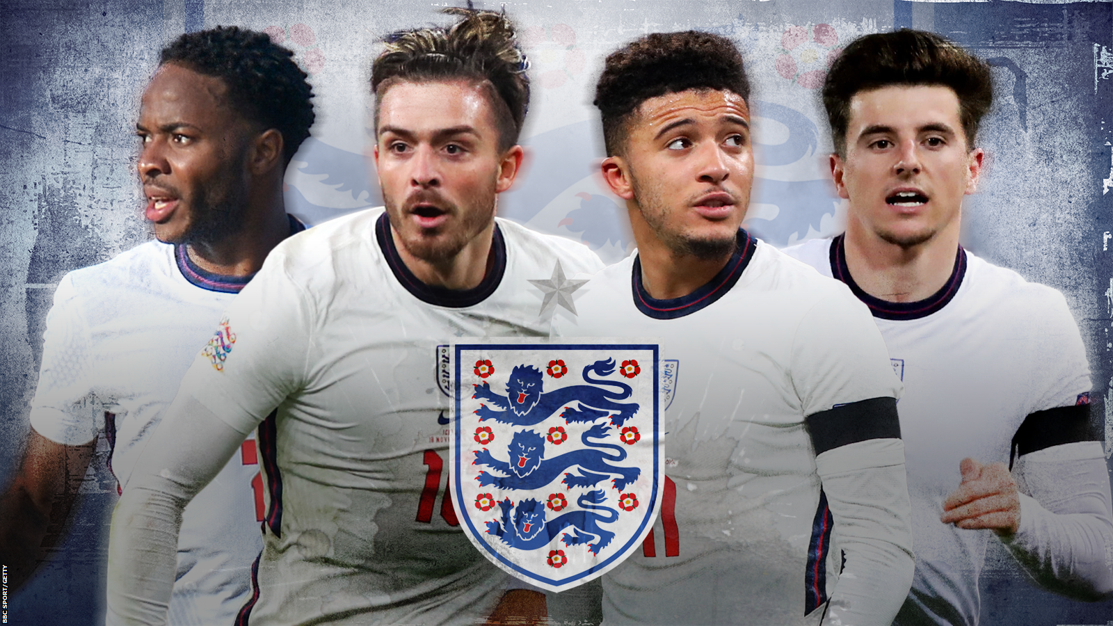 England forwards: Raheem Sterling, Jack Grealish, Jadon Sancho, Mason Mount