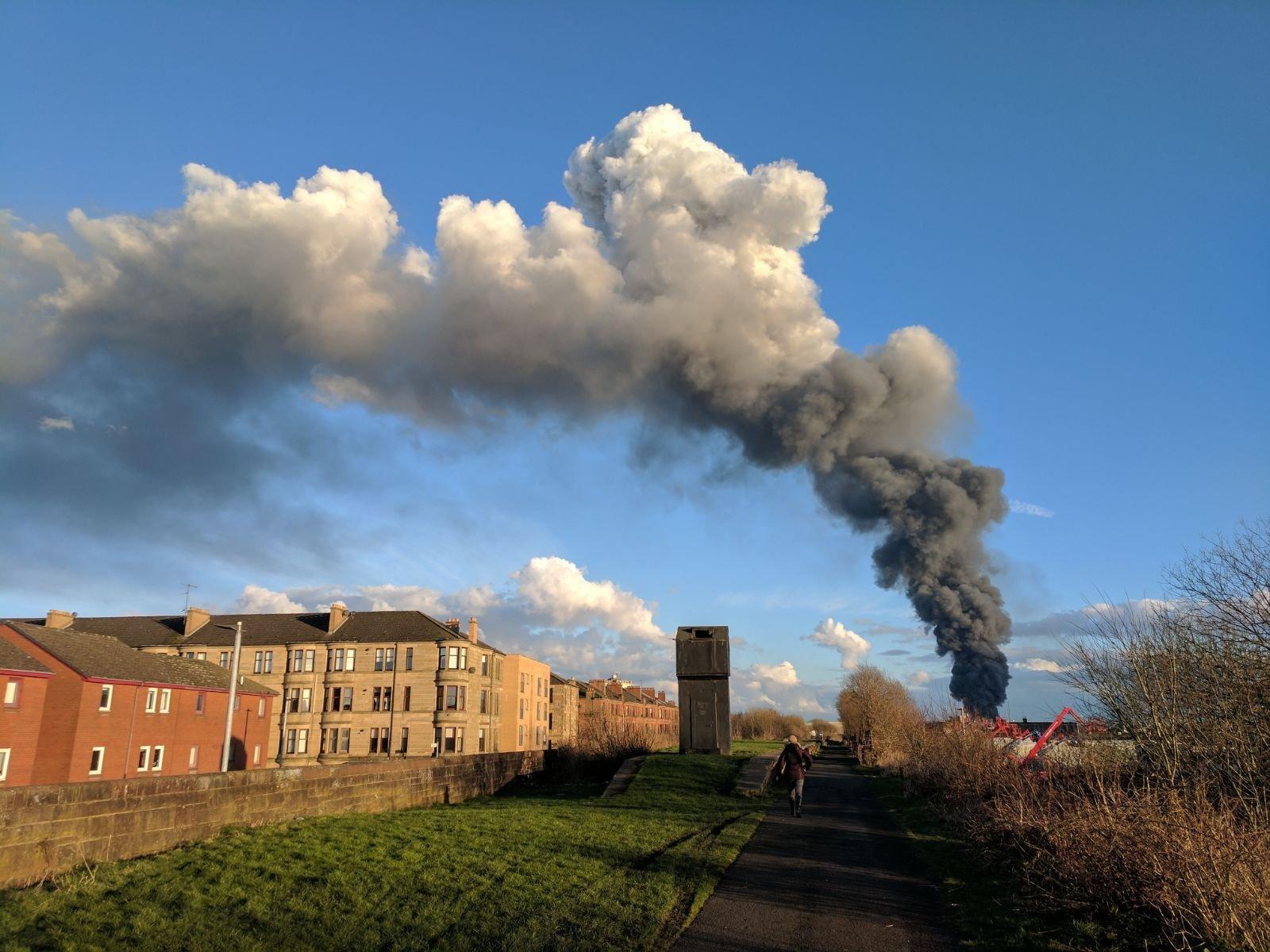 View of Glasgow scrapyard fire